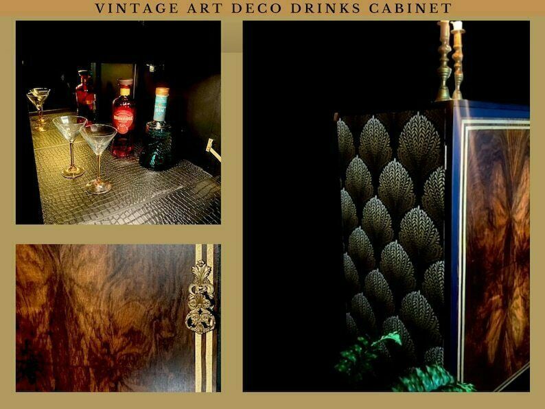 Upcycled Vintage Art Deco Drinks Cabinet, Cocktail Cabinet, Living Room, Dining Room. photo Furniture