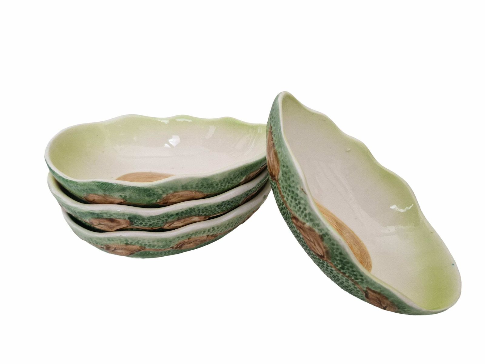 Vintage Avocado Serving Bowls By Francesco Guarino, Set Of 4, Italian Majolica Ceramic Guacamole And Snack Dishes photo buy