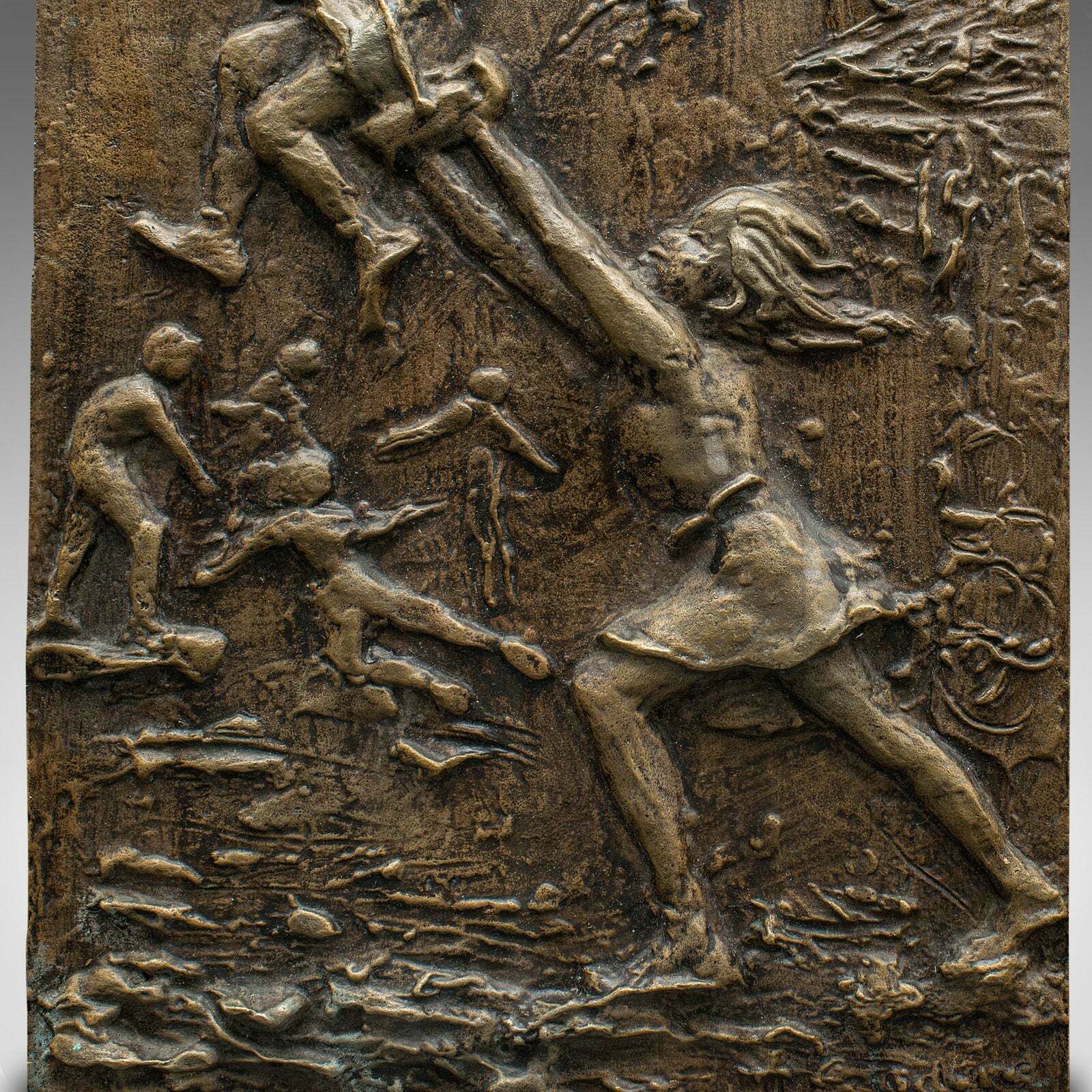 Vintage Decorative Relief Plaque, English, Bronze Plate, Mid Century, Circa 1950 photo vinterior