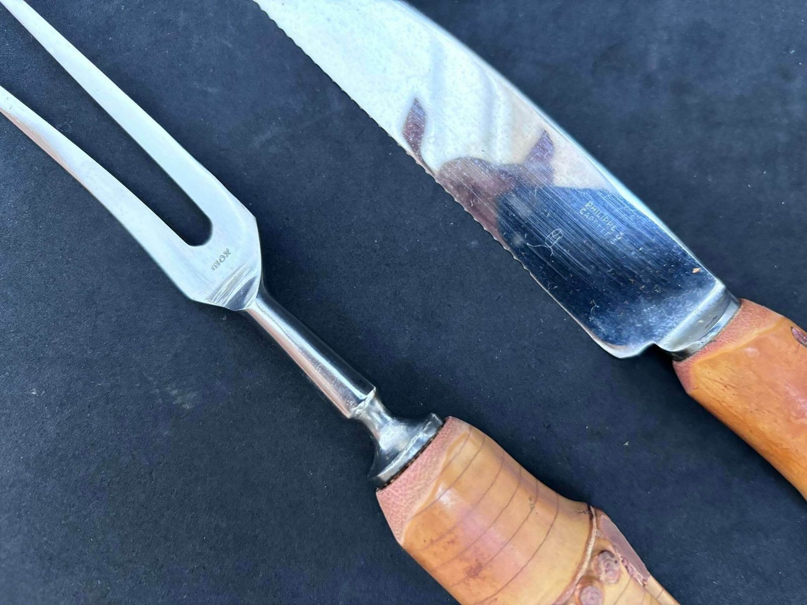 Bamboo Flatware Set Carving Knife Fork Boho Chic Bohemian Tiki Folk Country Food Photography Prop Nature Tikki Decor Grill Gift For Her photo vinterior