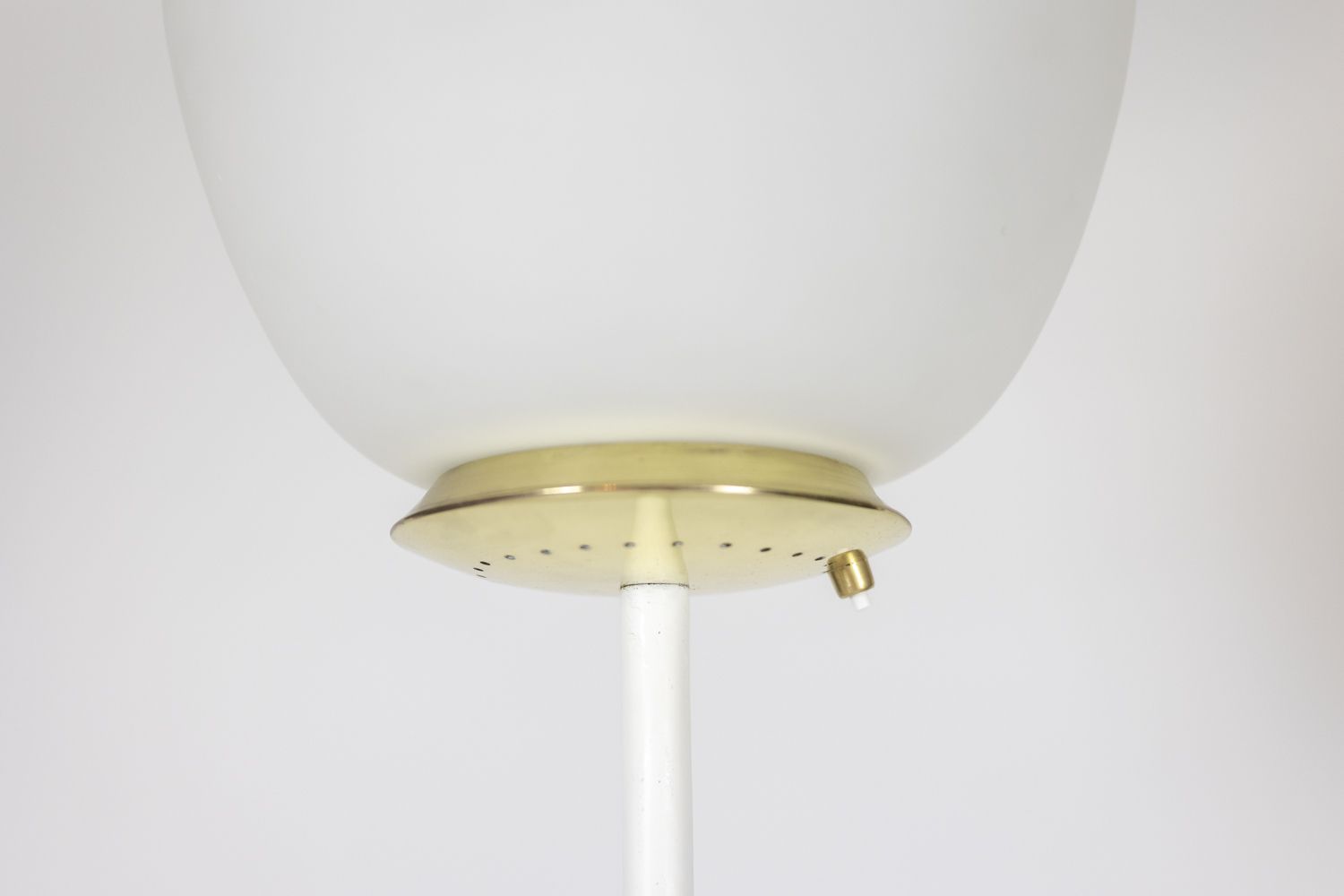 Floor Lamp In Opaline, Lacquered Metal And Golden Brass. 1950s. photo for sale