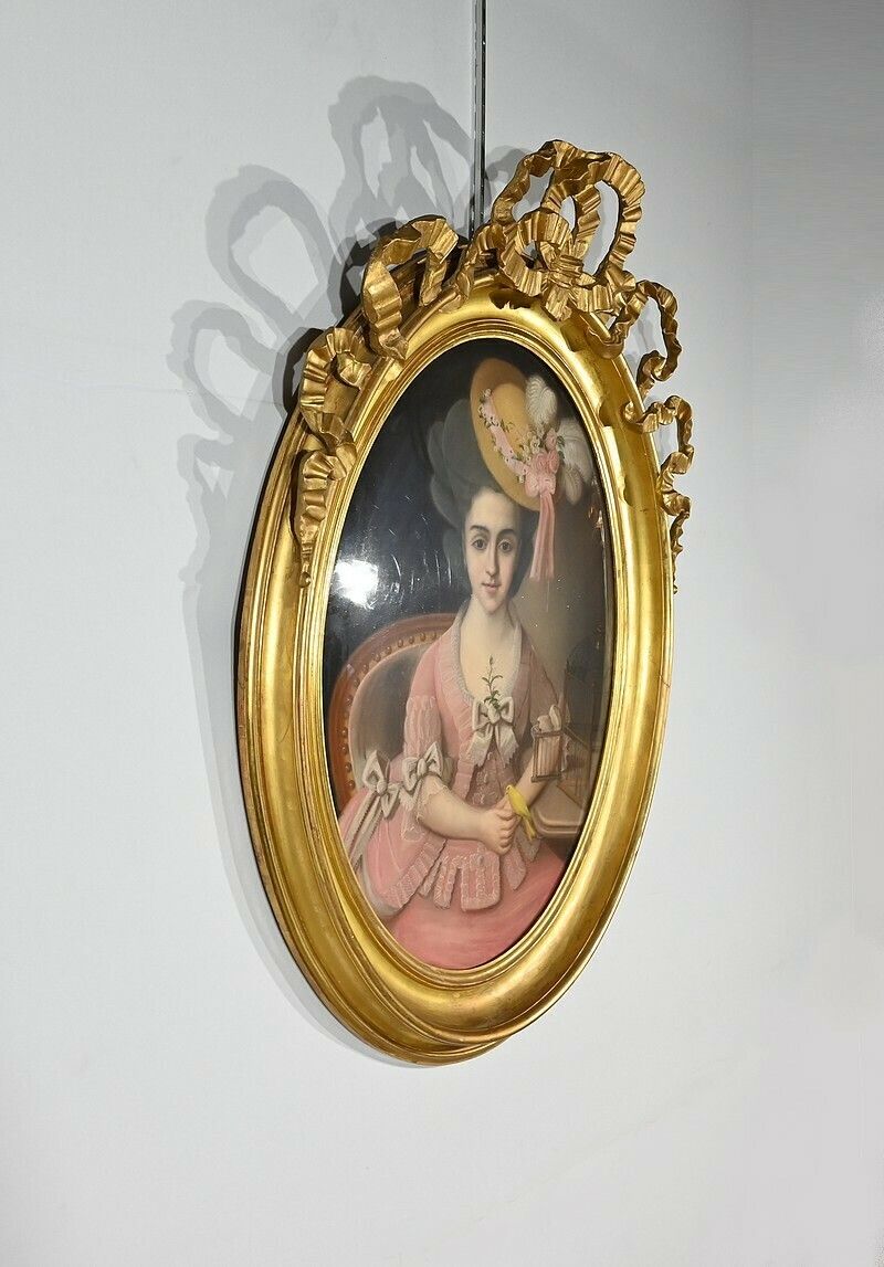 Important Pastel “The Girl With The Canary”, 19th Century French School photo for sale