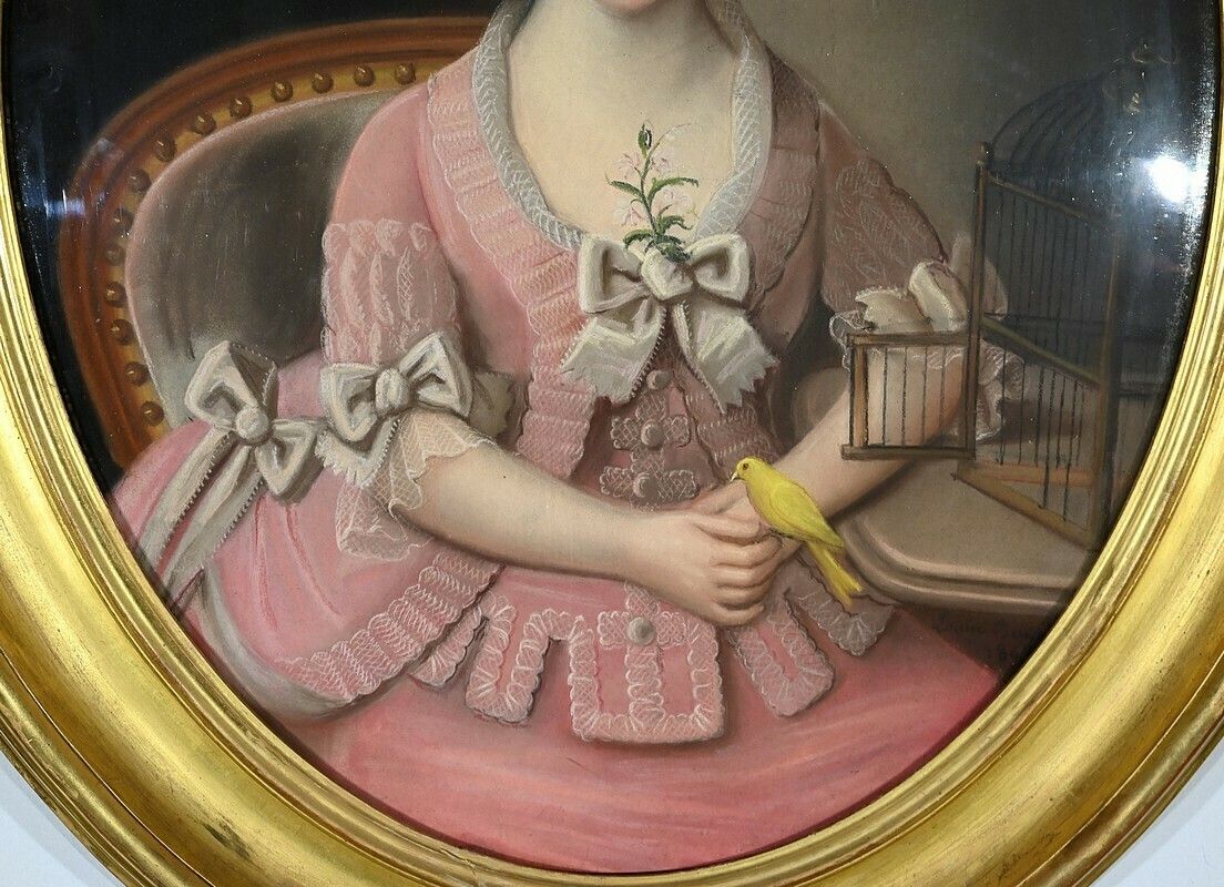 photo furniture Important Pastel “The Girl With The Canary”, 19th Century French School