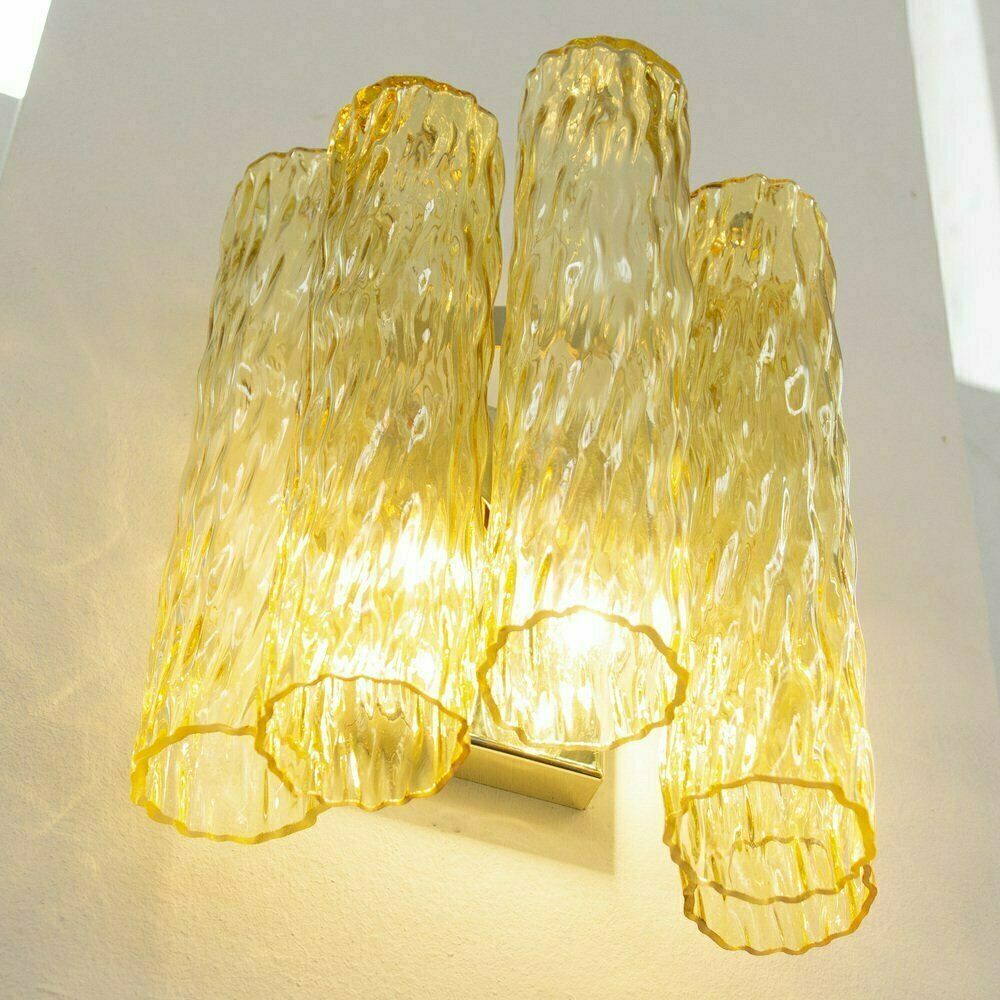 photo furniture Wall Lamp In Yellow Decorated Murano Glass, Italy, 1990s