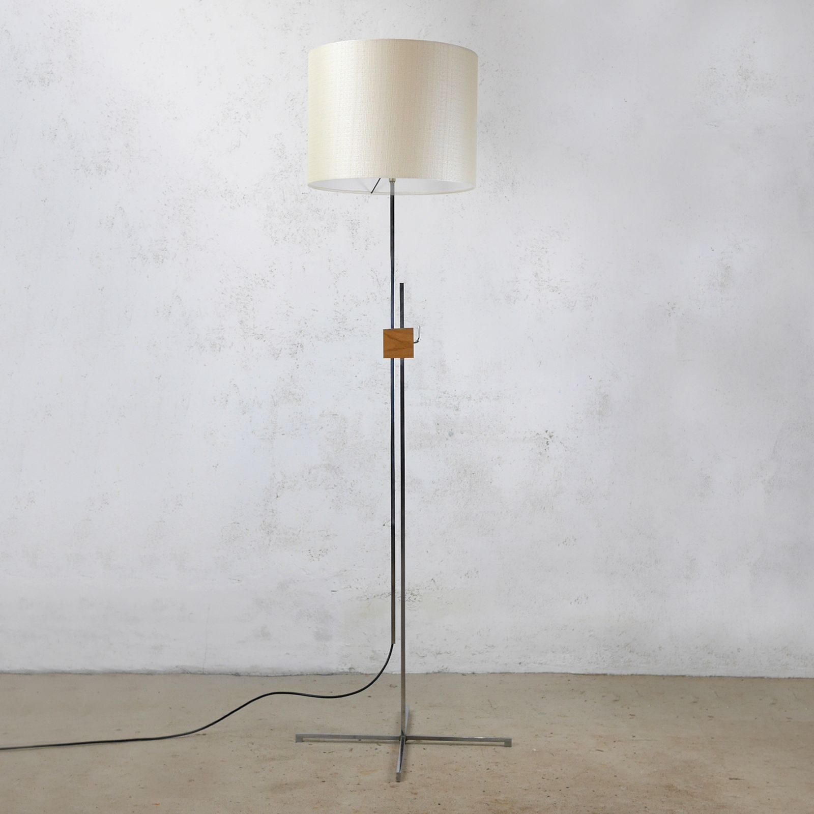 Mid Century Adjustable Chrome Walnut Floor Lamp Light Hans Eichenberger Swedish photo for sale