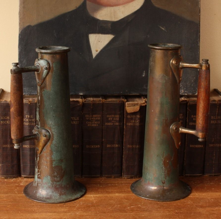Steam Ship Boiler Room Test Jugs. Art Nouveau Rustic Verdigris Vases. photo furniture