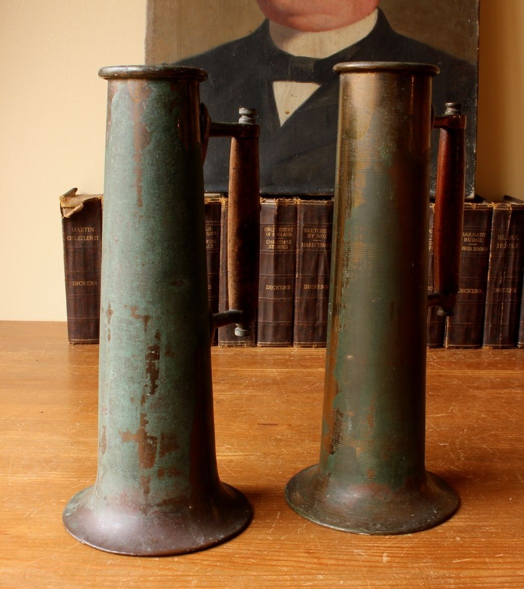 Steam Ship Boiler Room Test Jugs. Art Nouveau Rustic Verdigris Vases. photo buy