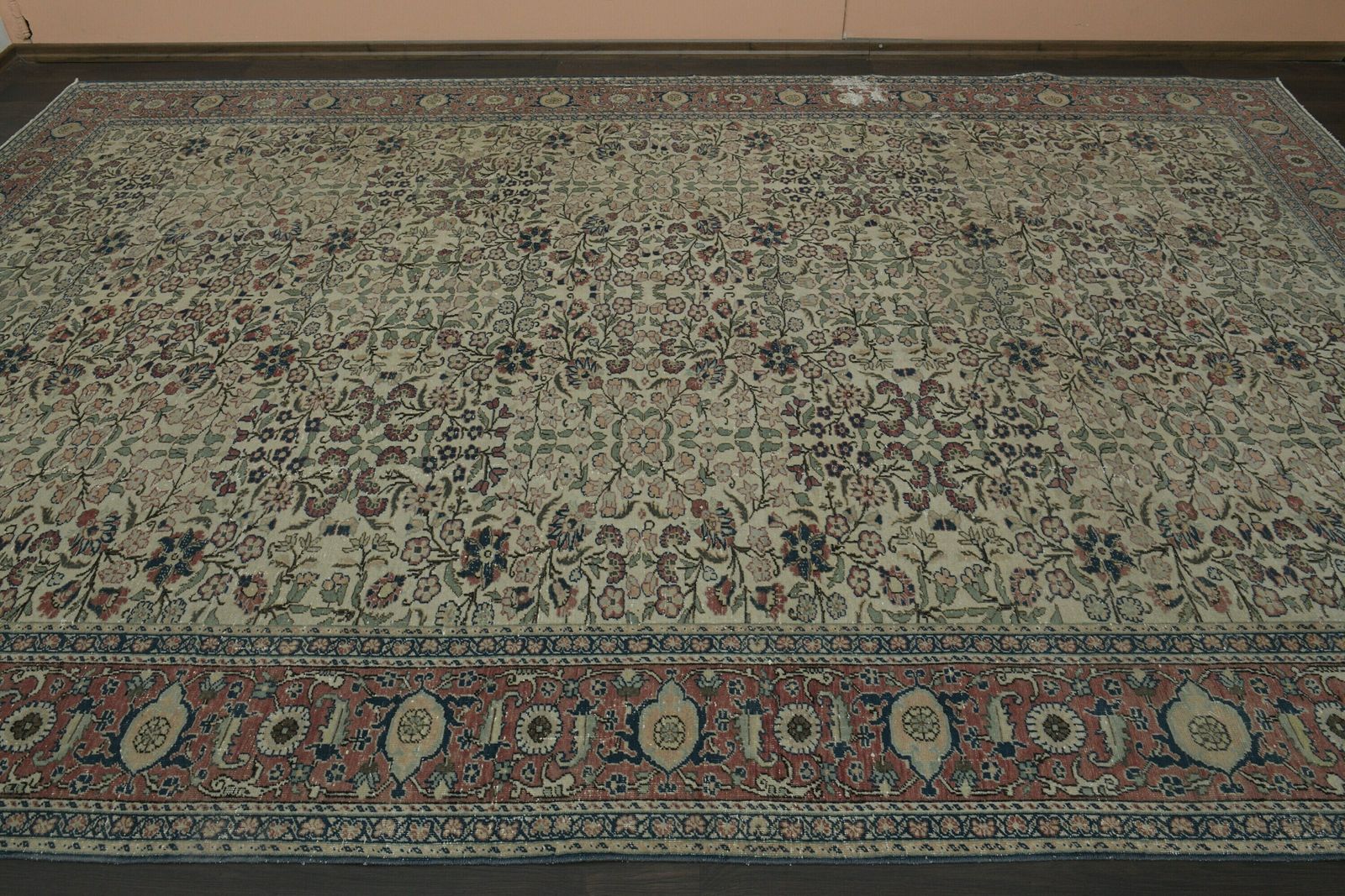 8x12 Unique Floral Vintage Area Rug, Anatolian Rug, Oversized Beige Blue Floral Rug, Wool On Cotton Large Rug, Living Room Rug, 8.3x12.1 Ft photo 2480.0