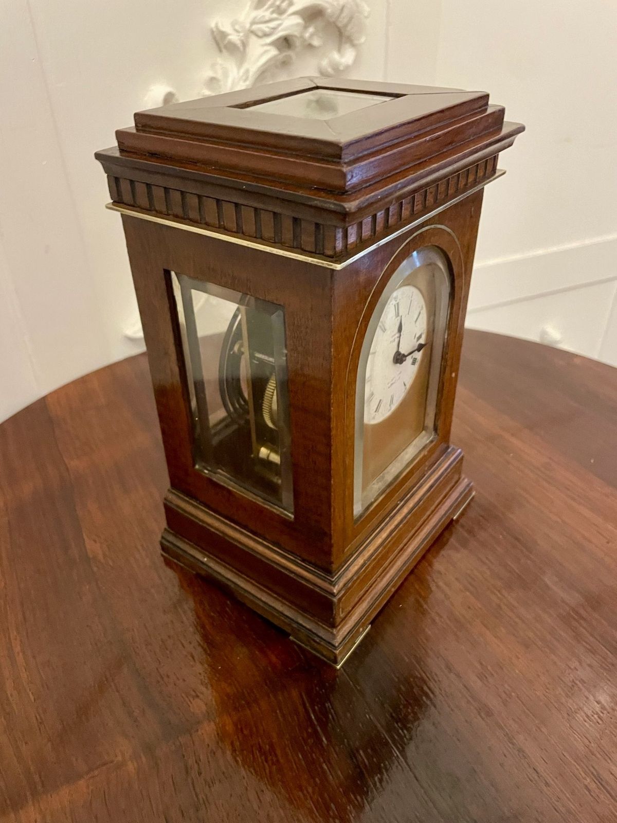 Unusual Antique 19th Century Quality Mahogany Brass Inlaid Clock By Dent Of London photo for sale