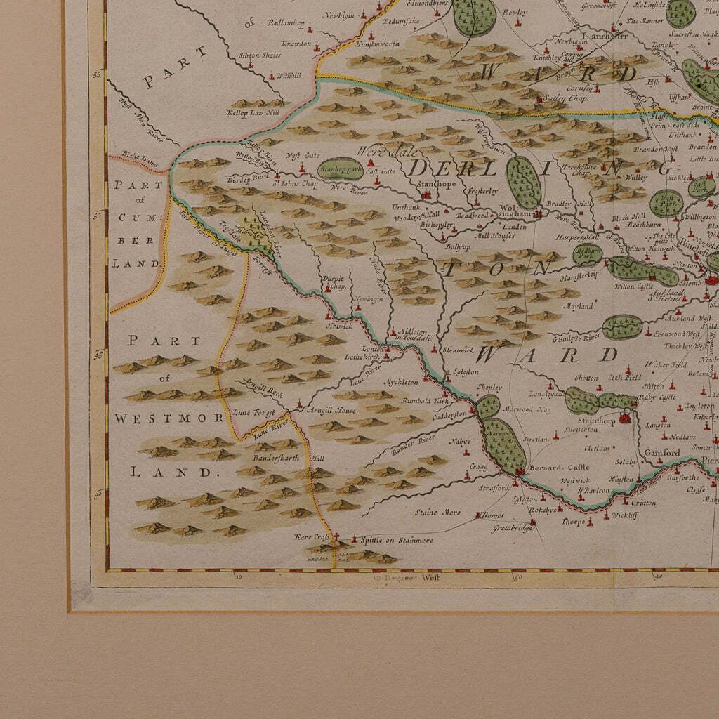 Antique Lithography Map, Durham, English, Framed, Cartography, Early Georgian photo vinterior
