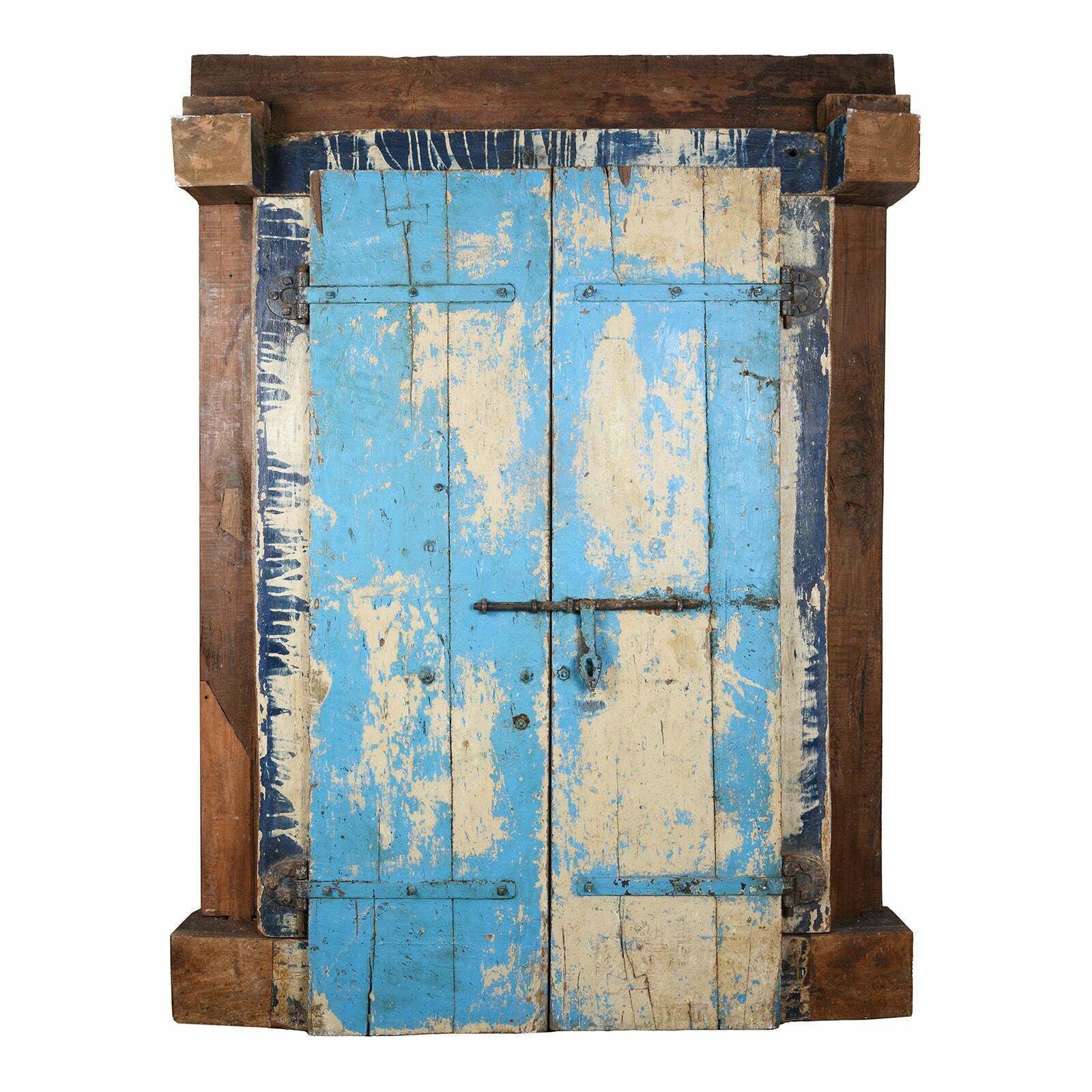 Antique Blue Painted Indian Sunburst Door & Frame, 19th Century photo vintage