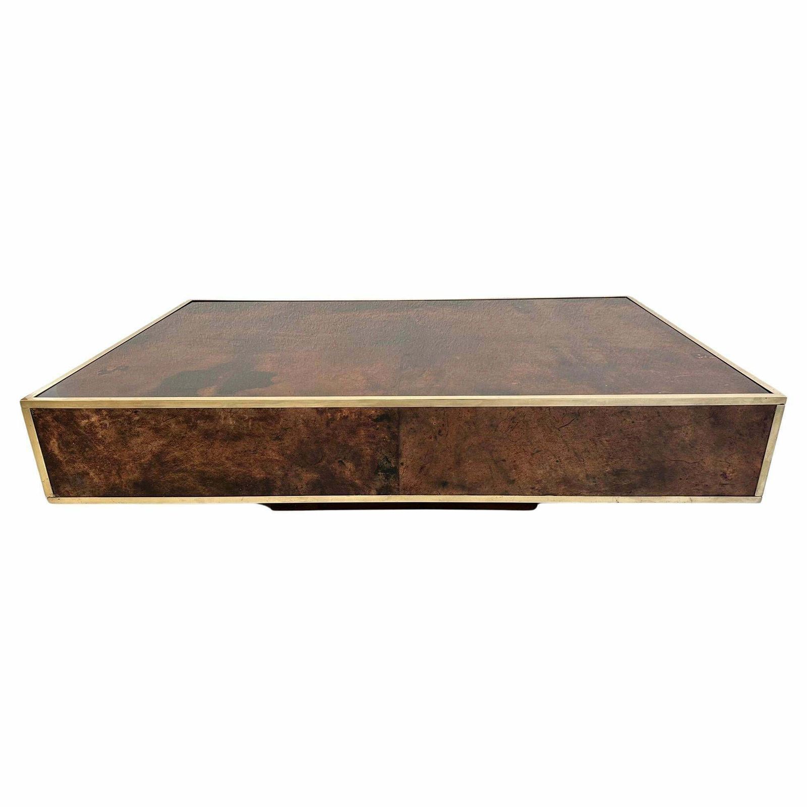 Vintage Goatskin & Brass Coffee Table By Aldo Tura, Italy Ca. 1970s