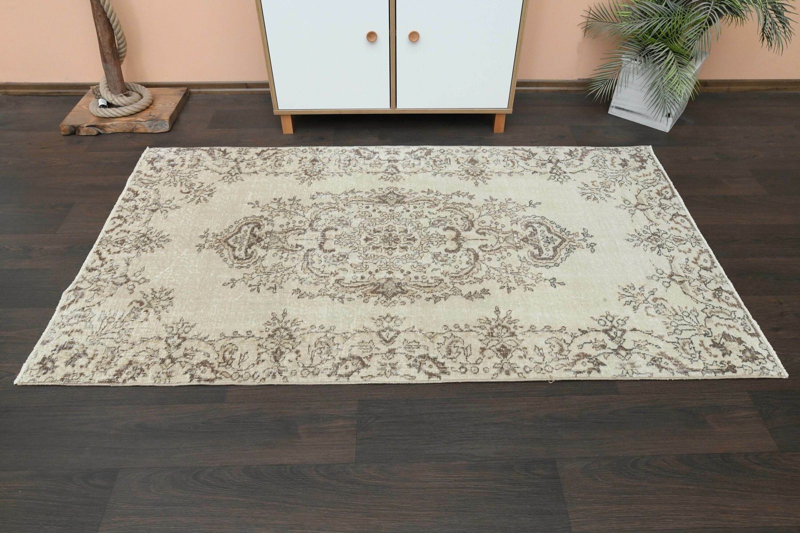 4x7 Beige Brown Pastel Turkish Oushak Rug, Oriental Rug, Vintage 4x7 Area Rug, Living Room Rug, Antique Rug, Wool Rug, 3.7x6.6 Ft photo furniture