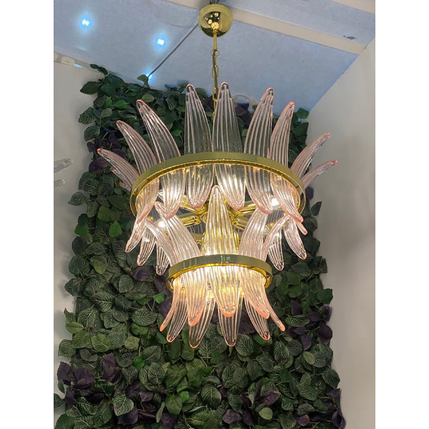 Contemporary Pink "Palmette" Murano Glass Chandelier photo for sale