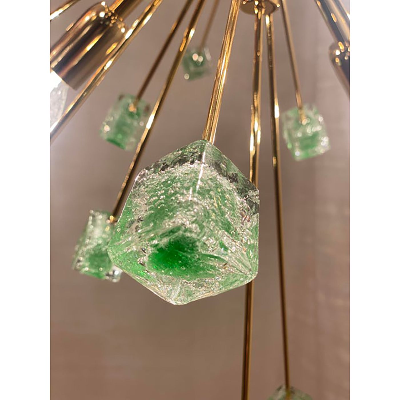 Green Cubes Murano Glass Gold Sputnik Chandelier photo for sale