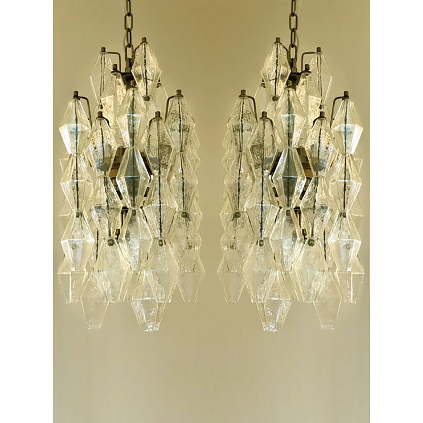 A Pair Of Champagne "Poliedro" Murano Glass Chandelier photo Lighting