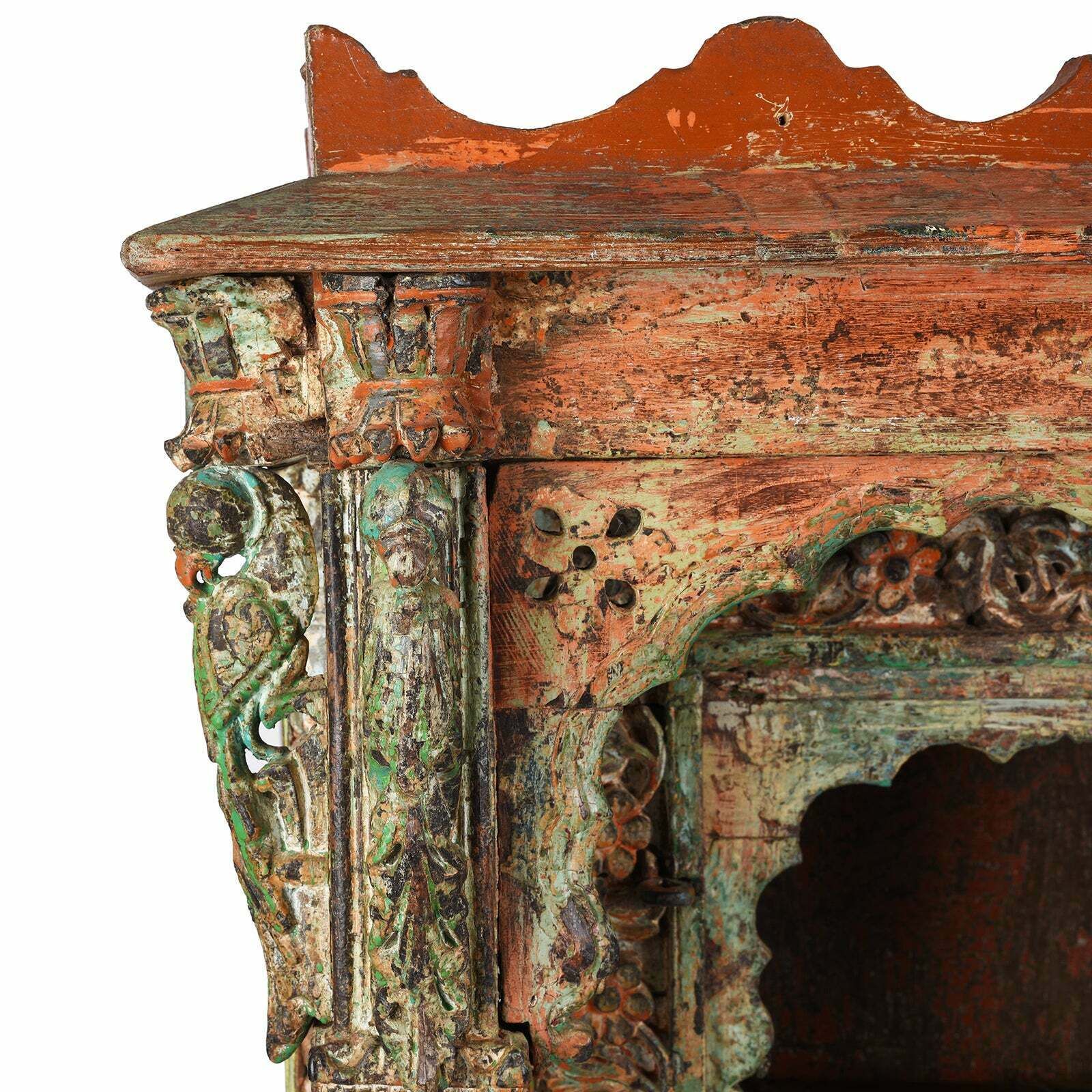 Antique Painted Indian Teak House Shrine From Gujarat, 19th Century photo Furniture