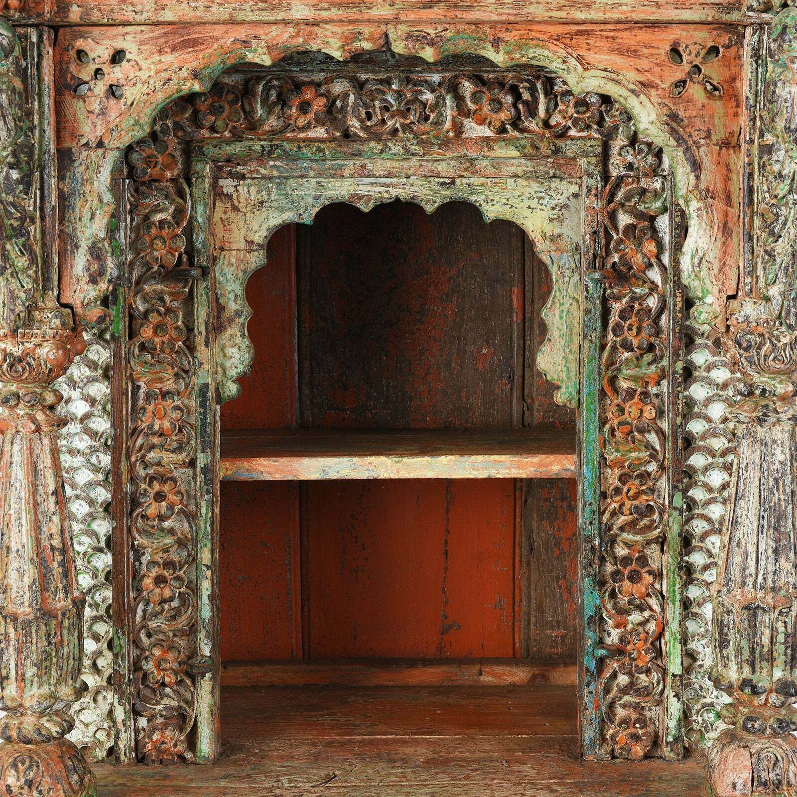 Antique Painted Indian Teak House Shrine From Gujarat, 19th Century photo 1210.0