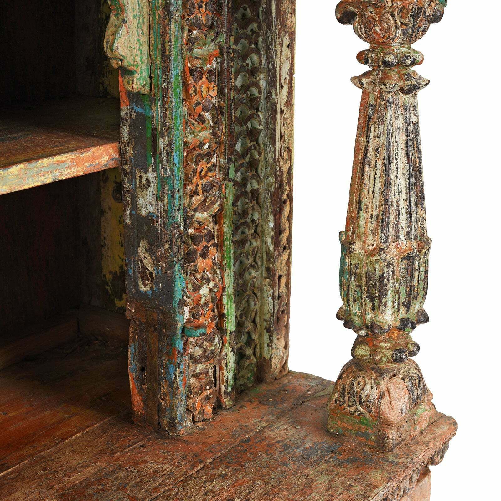 Antique Painted Indian Teak House Shrine From Gujarat, 19th Century photo buy