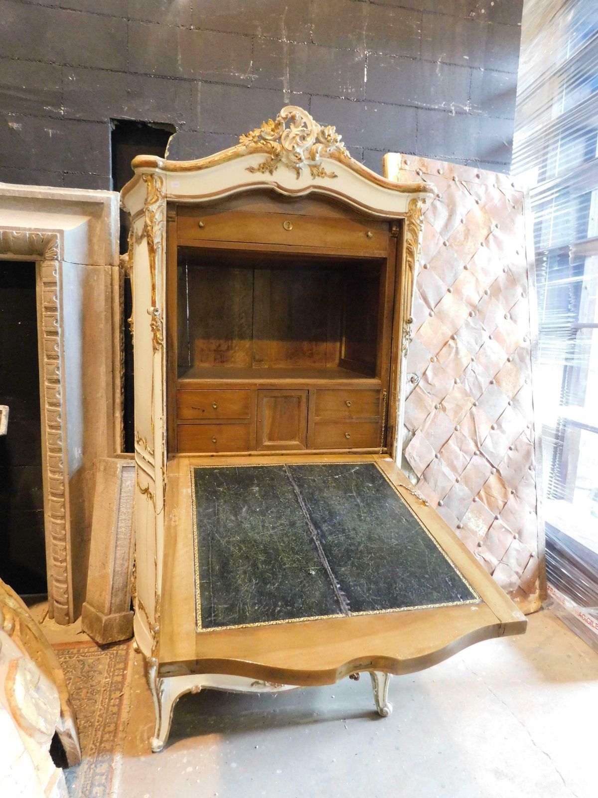Sideboard With Flap In Lacquered Wood And Golden Friezes, France photo vintage