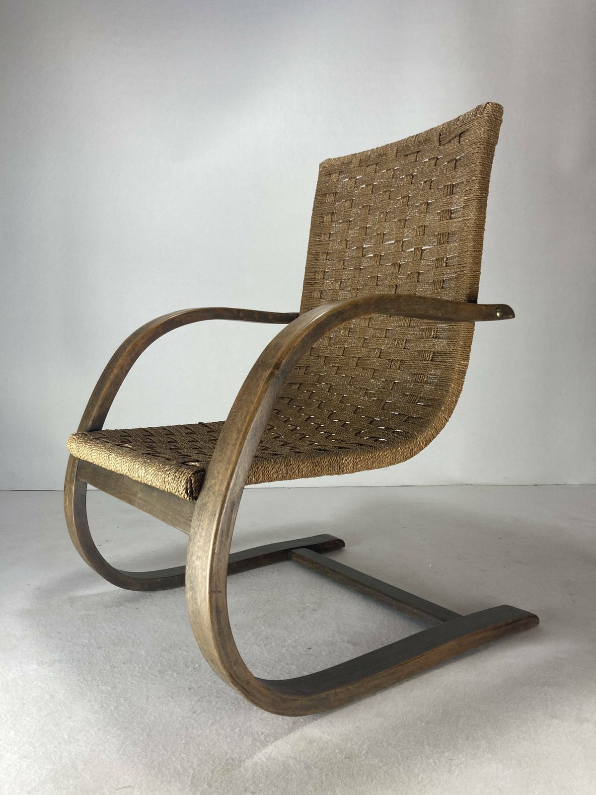 photo vintage Cantilever Wicker Cord Chair, 1930s
