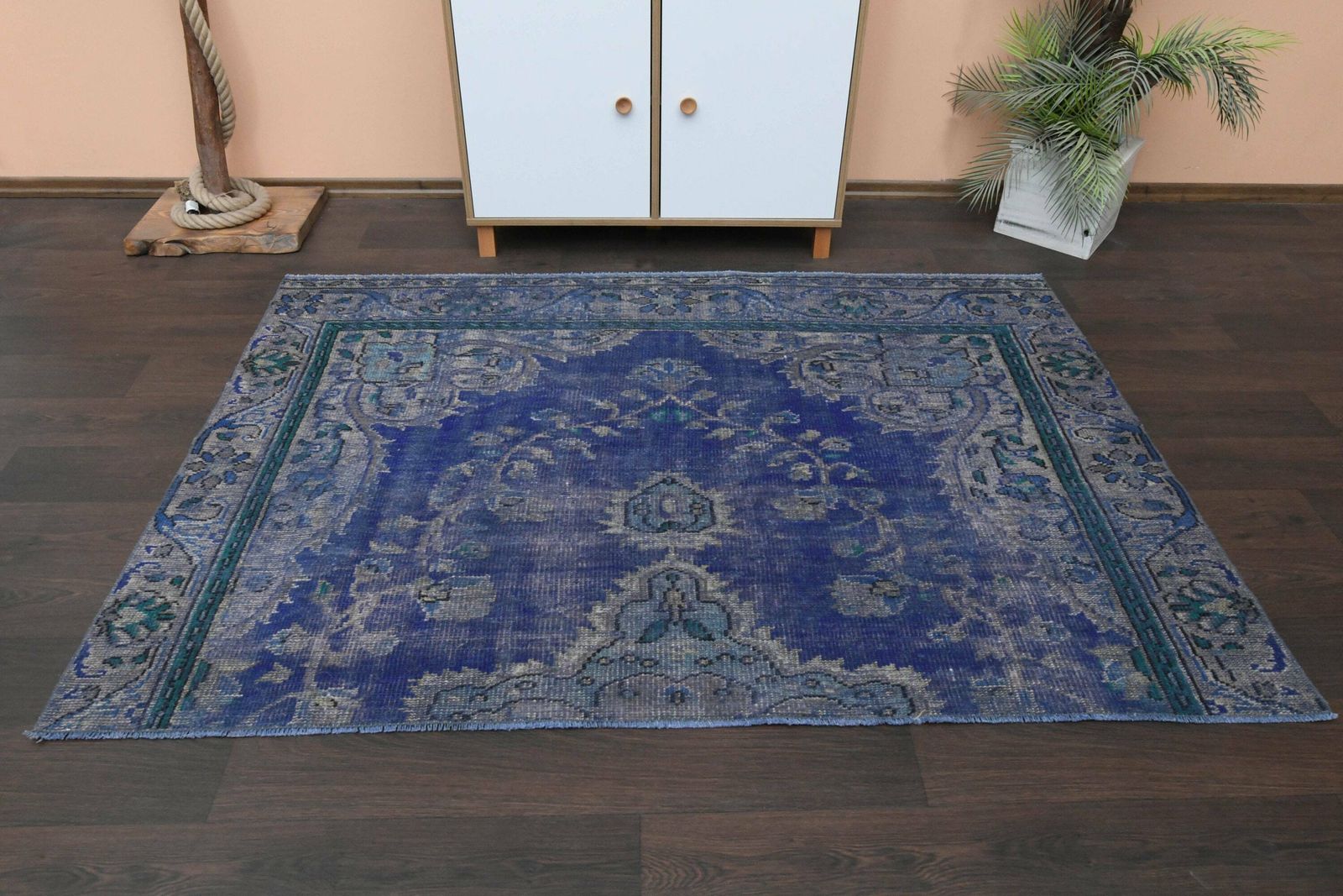 4x6 Blue Gray Vintage Rug, Handmade Turkish Rug, Oushak Rug, Area Rug, Home Decor, 4x6 Rug, Living Room Rug, Washable Rug, 4.5x6.4 Ft photo furniture