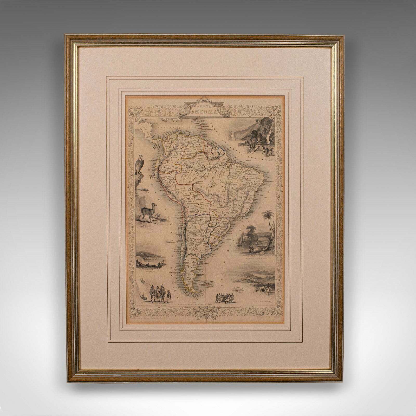 Antique Lithography Map, South America, English, Framed, Cartography, Victorian photo furniture
