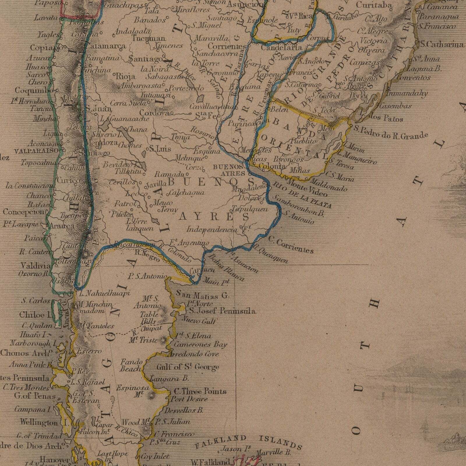 Art Antique Lithography Map, South America, English, Framed, Cartography, Victorian photo