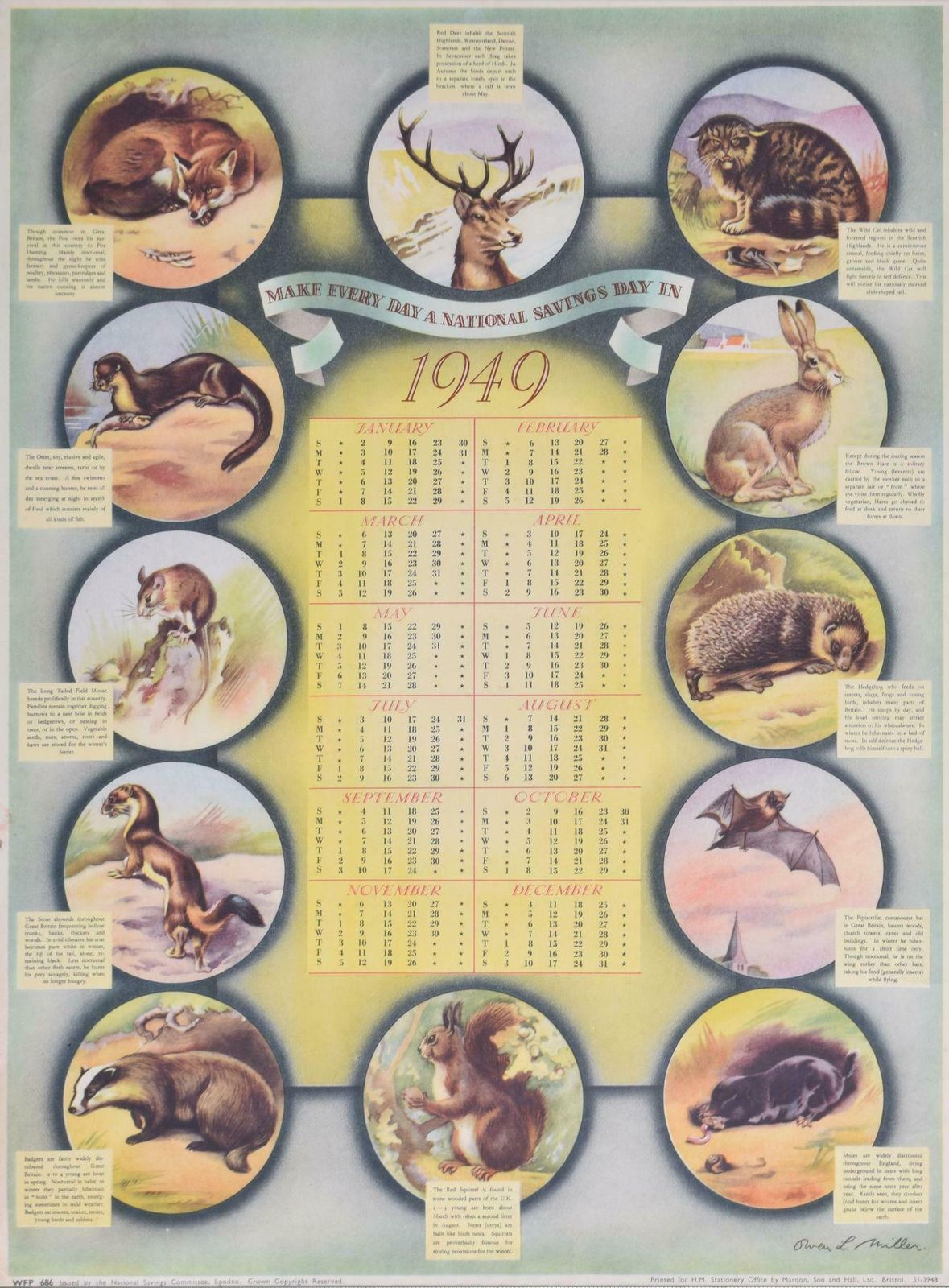 Unknown National Savings 1949 Original Vintage Calendar Poster 1949