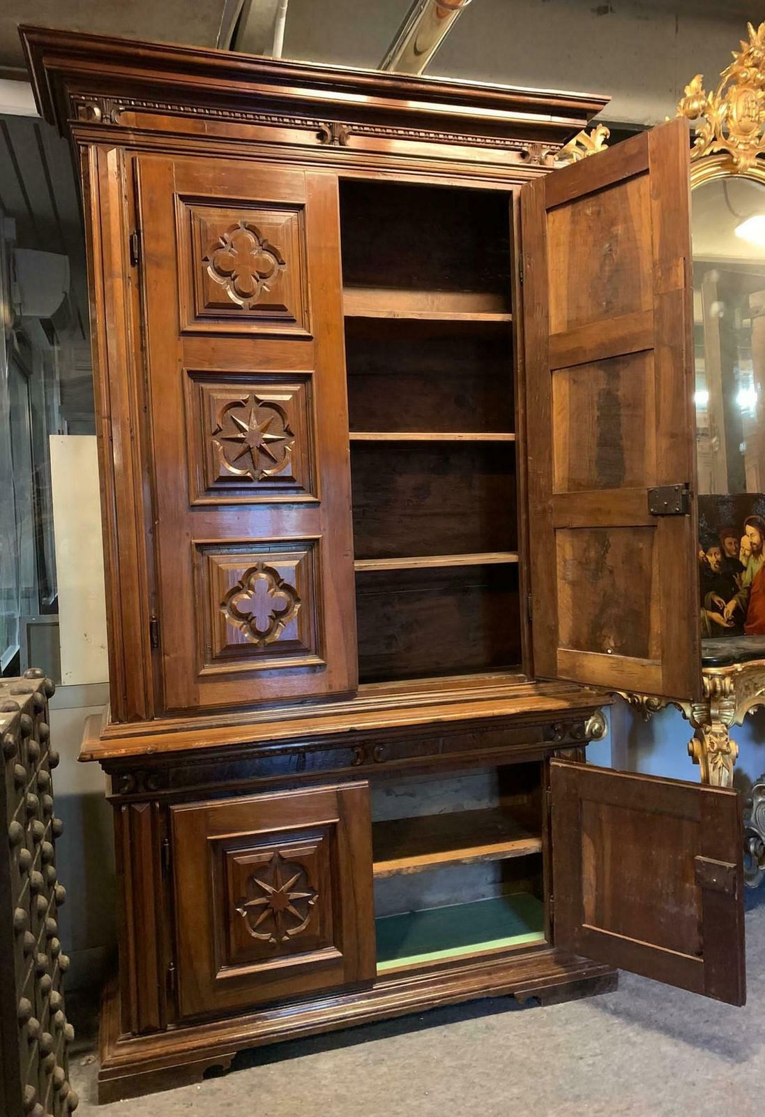 Double Body Cabinet In Richly Carved Walnut Wood, Tuscany photo for sale