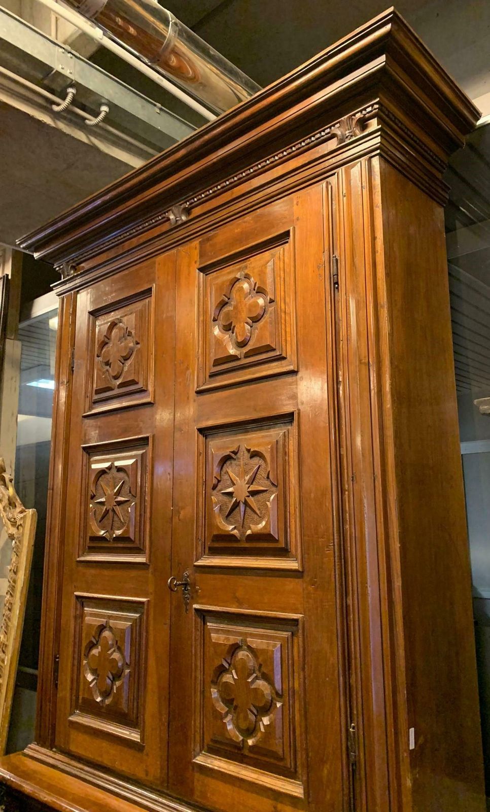 Double Body Cabinet In Richly Carved Walnut Wood, Tuscany photo vintage
