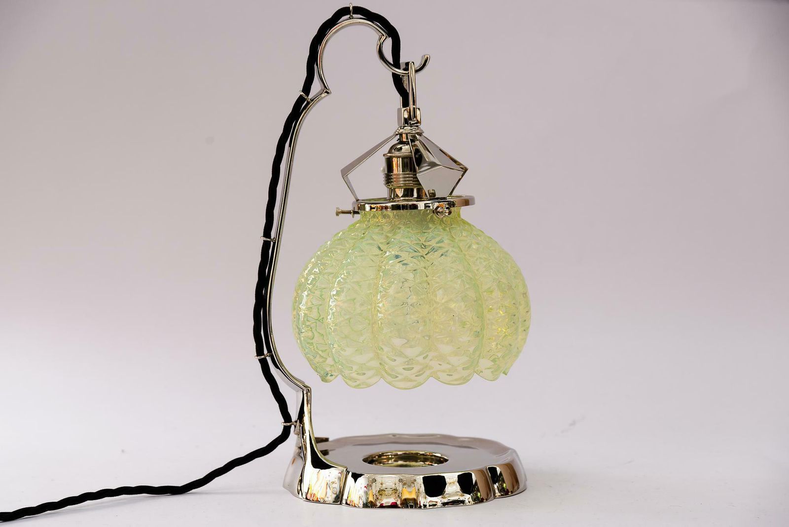 Art Deco Nickel Table Lamp With Original Opaline Glass Shade Vienna Around 1920s photo furniture