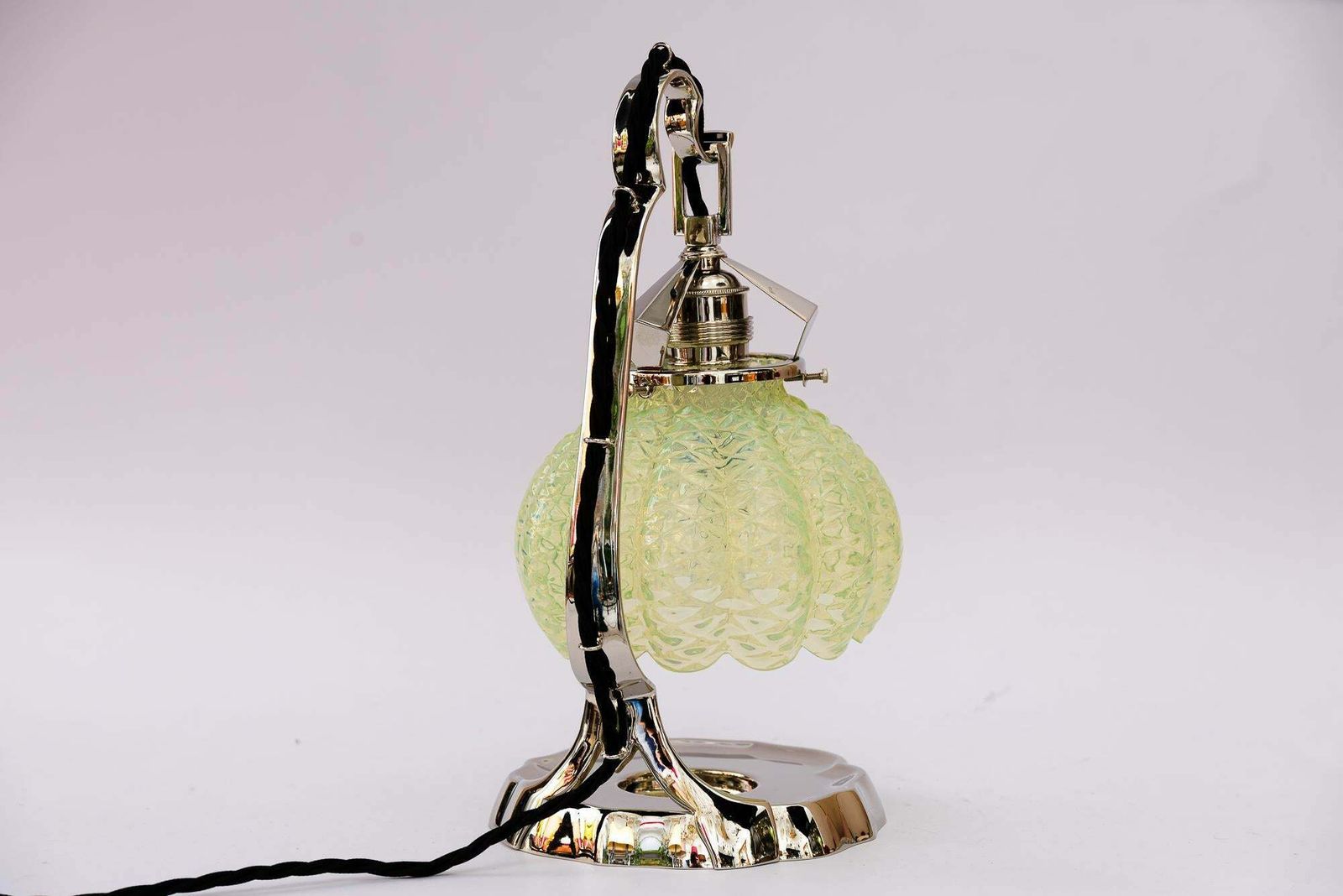 Art Deco Nickel Table Lamp With Original Opaline Glass Shade Vienna Around 1920s photo for sale