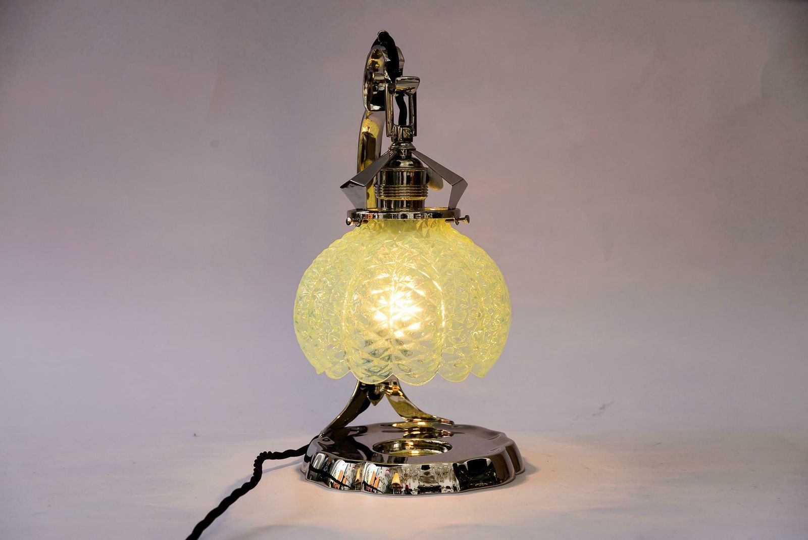 Art Deco Nickel Table Lamp With Original Opaline Glass Shade Vienna Around 1920s photo 477.0