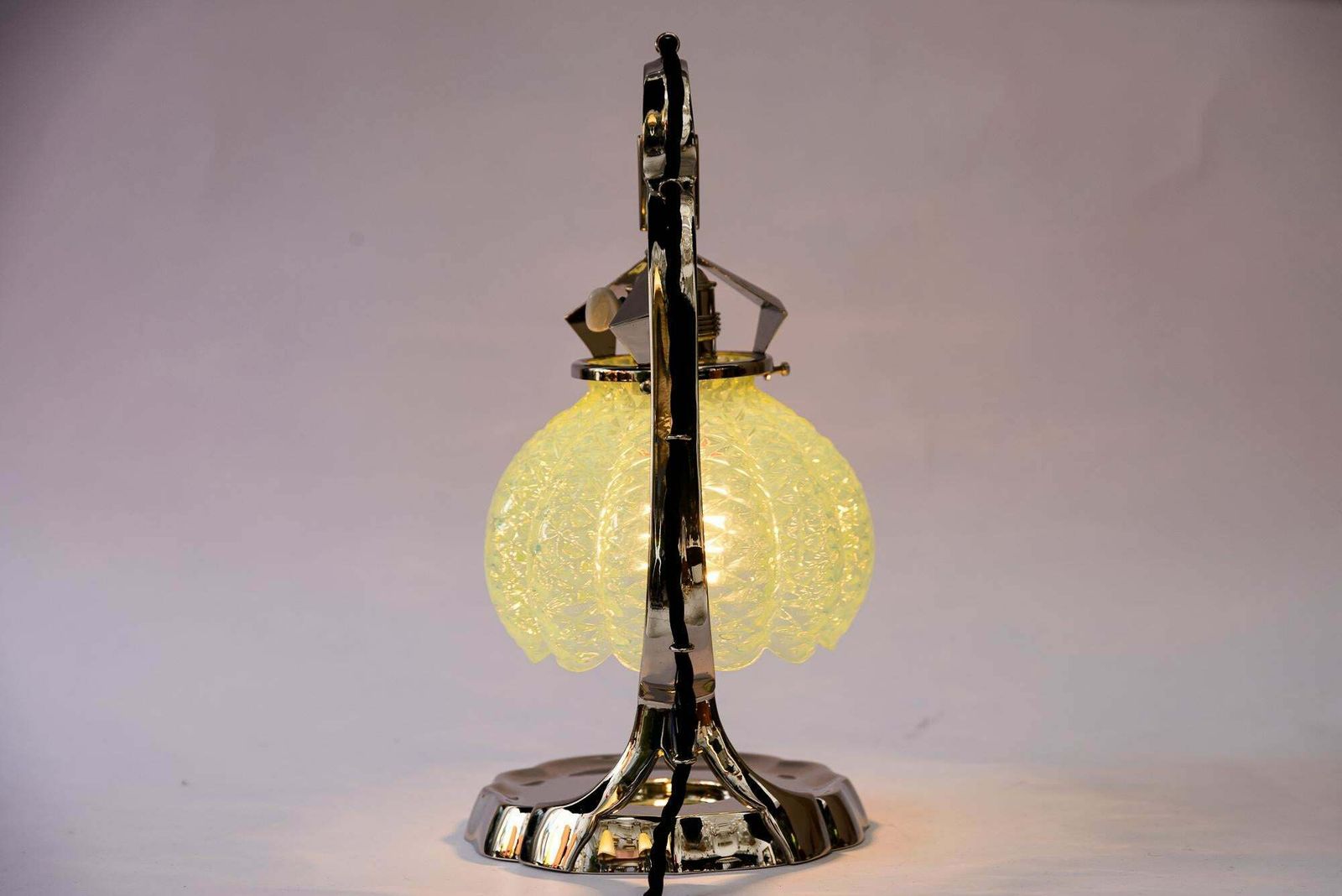 photo furniture Art Deco Nickel Table Lamp With Original Opaline Glass Shade Vienna Around 1920s