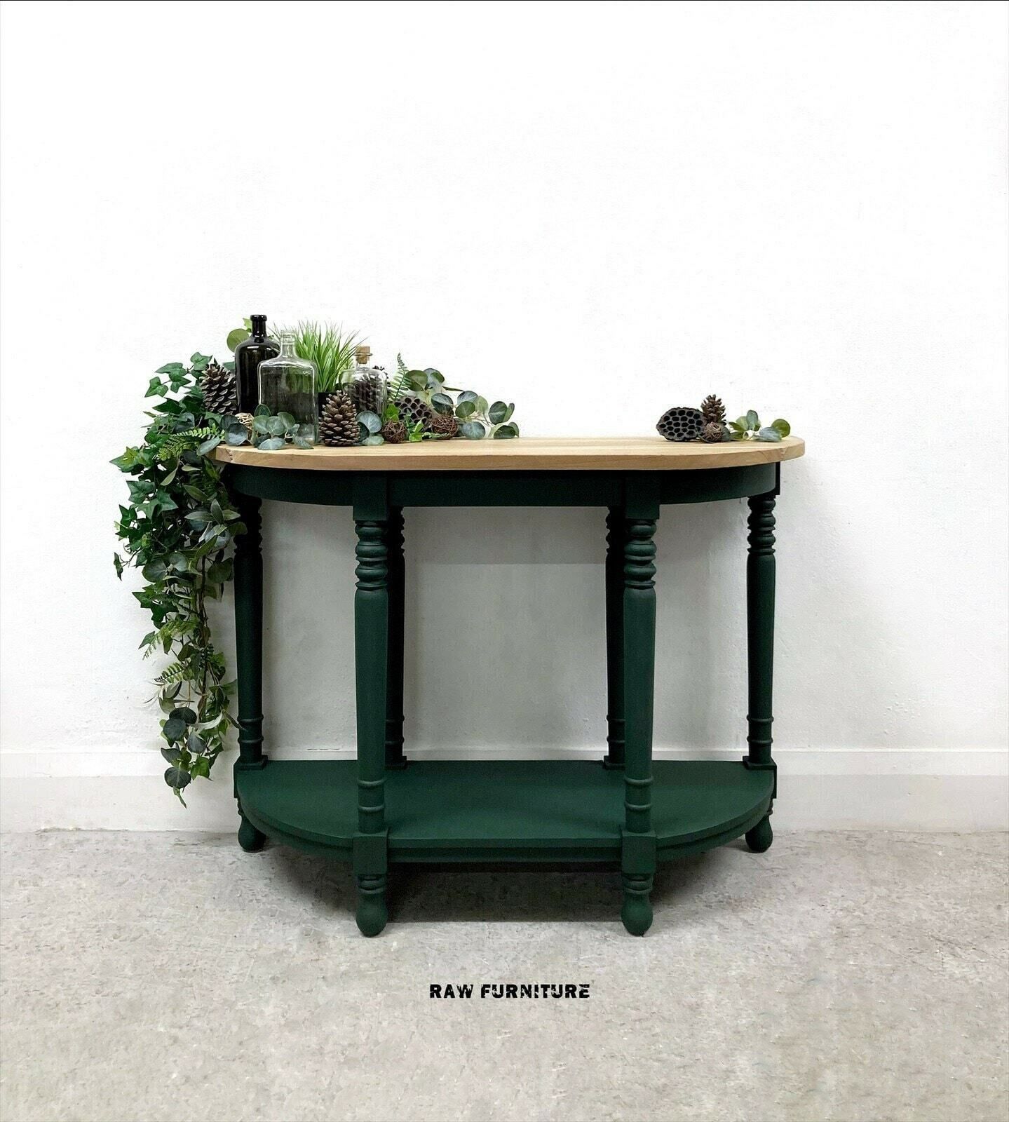 Demilune Rustic Console Table. Rustic Hallway Table. Sofa Table. Green Console Table. Hand Painted. Hand Crafted.