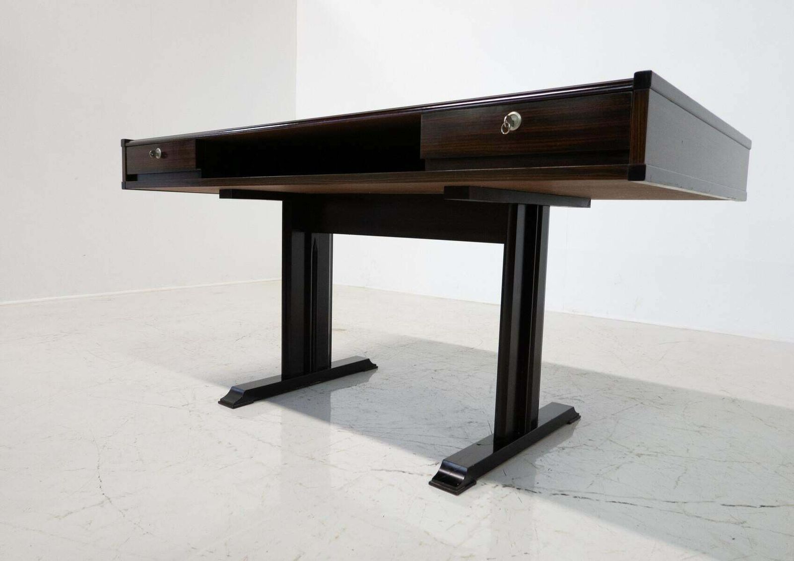 Mid Century Modern Wooden Desk With Drawers, Italy, 1960s photo for sale
