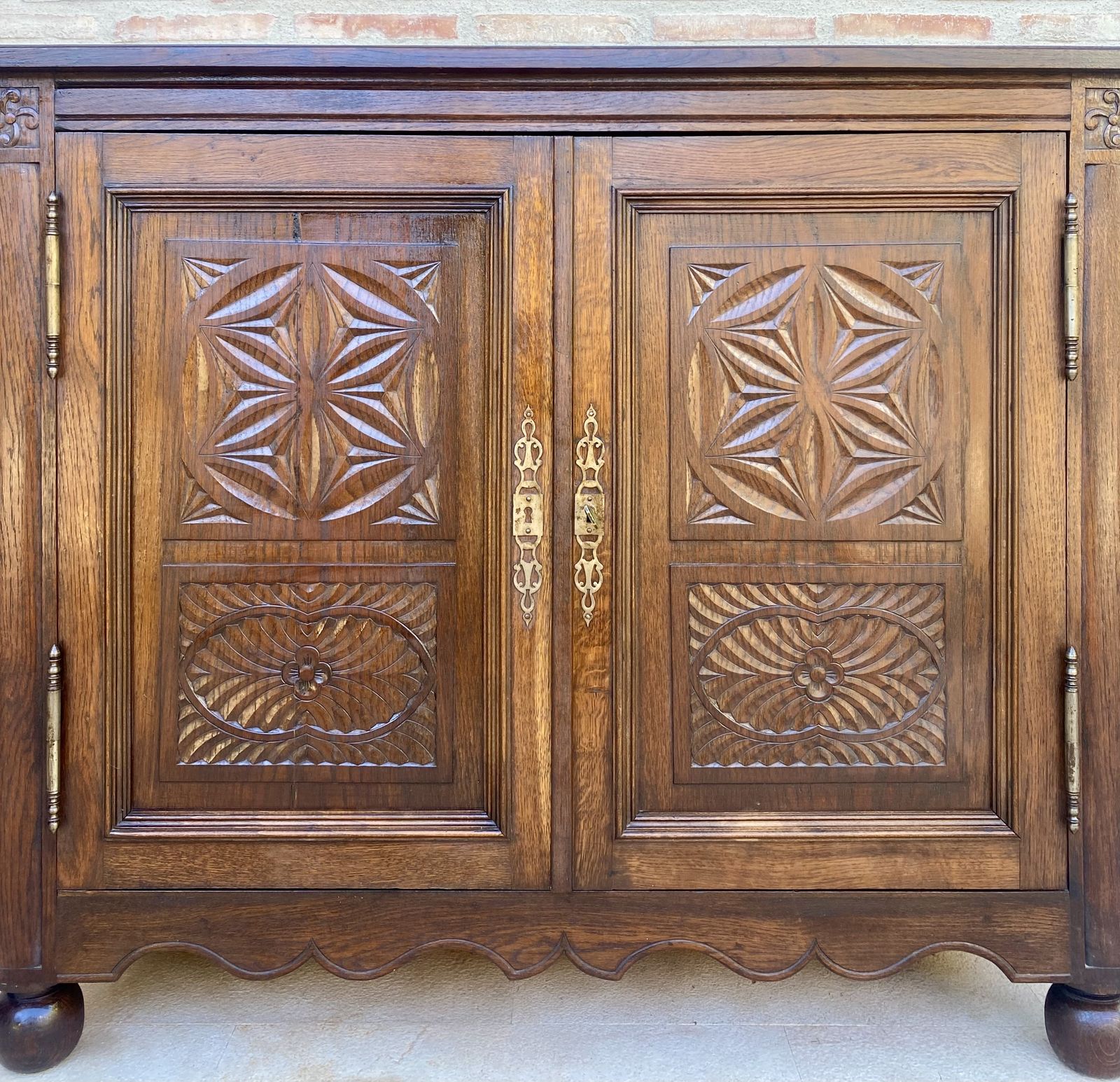 19th French Walnut Two Door Buffet Cabinet With Round Legs photo Furniture