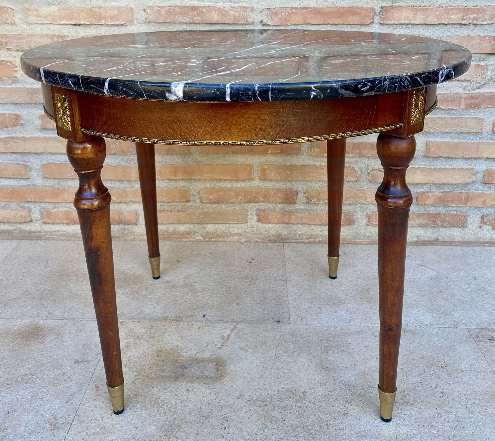 French Center, End Or Sofa Table Bronze Mounted With Black Marble Top