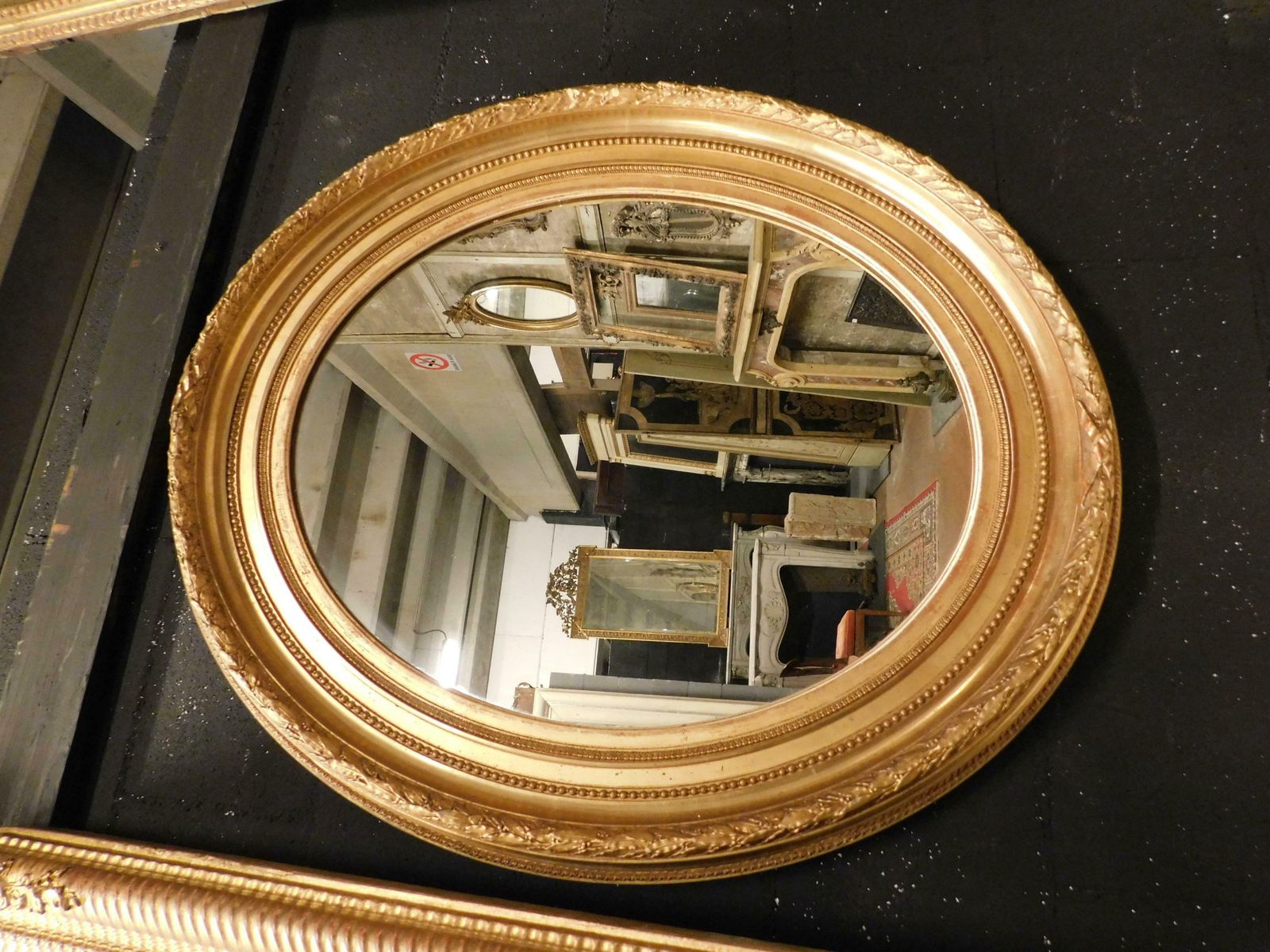 Old Oval Mirror In Gilded Wood Carved, Italy photo furniture