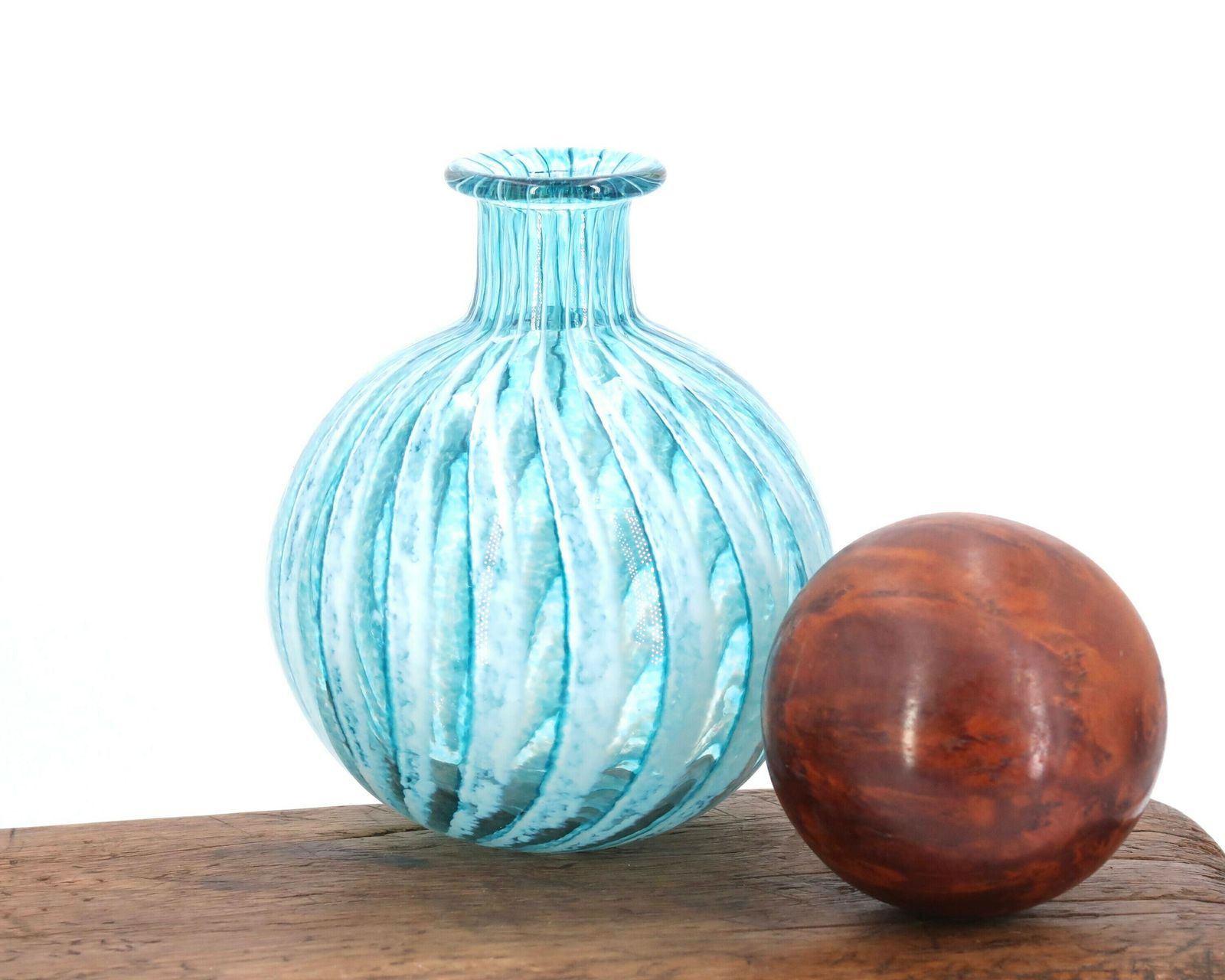 Phoenician Malta Pale Blue Striped Glass Vase, 1990s