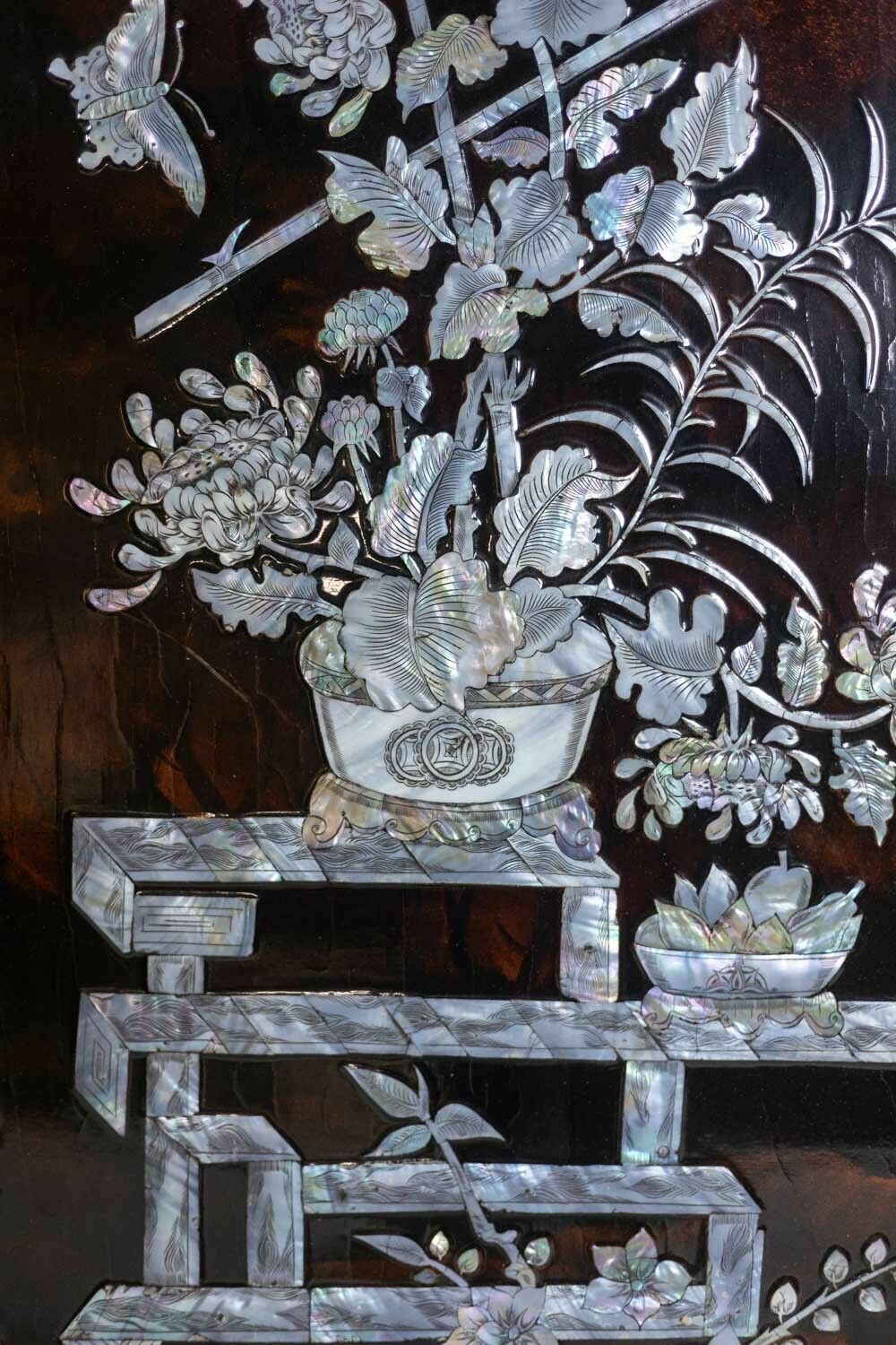 Set Of Four Asian Style Lacquer Panels. 1950s. photo for sale