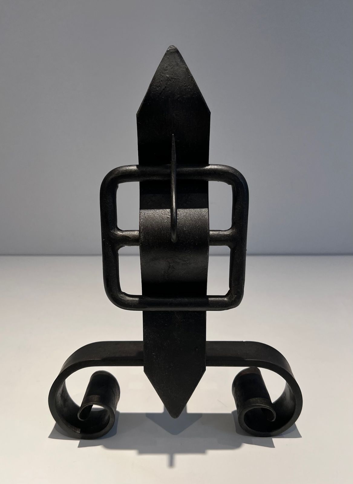 Pair Of Modernist Andirons Representing A Belt photo buy