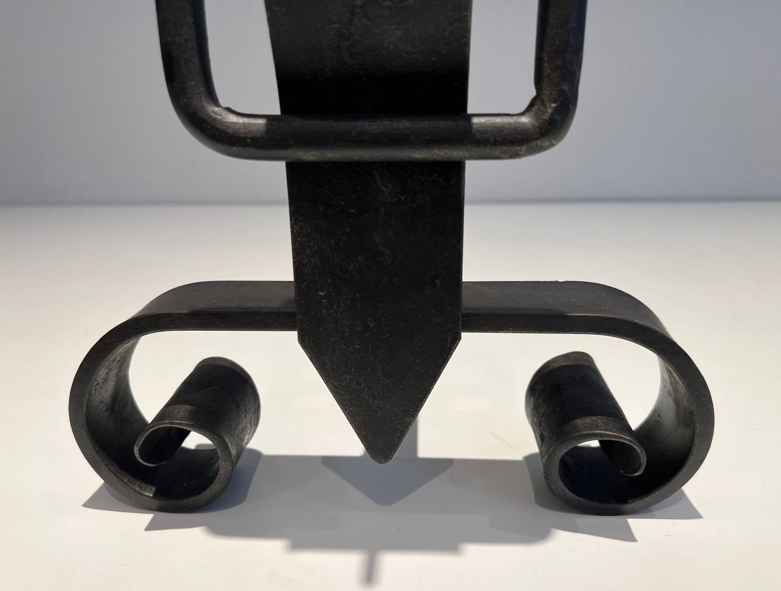 Home Fixtures Pair Of Modernist Andirons Representing A Belt photo