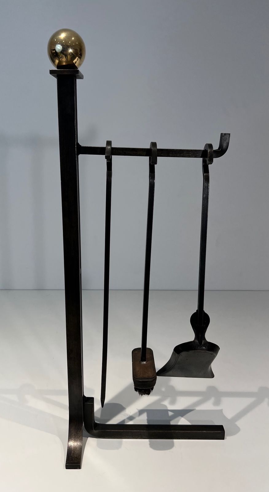 Modernist Fire Kit In Steel And Brass In The Taste Of Jacques Adnet photo Home Fixtures
