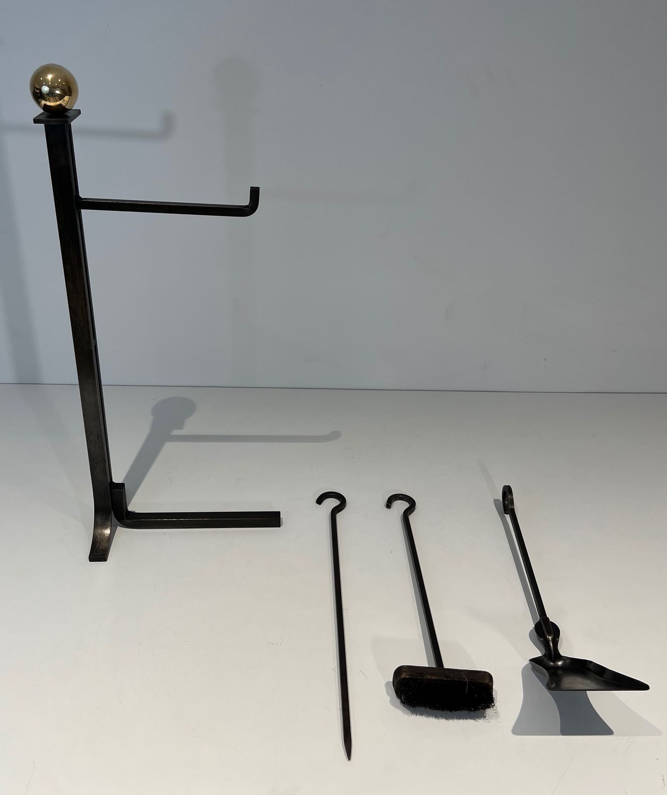 Modernist Fire Kit In Steel And Brass In The Taste Of Jacques Adnet photo 1850.0