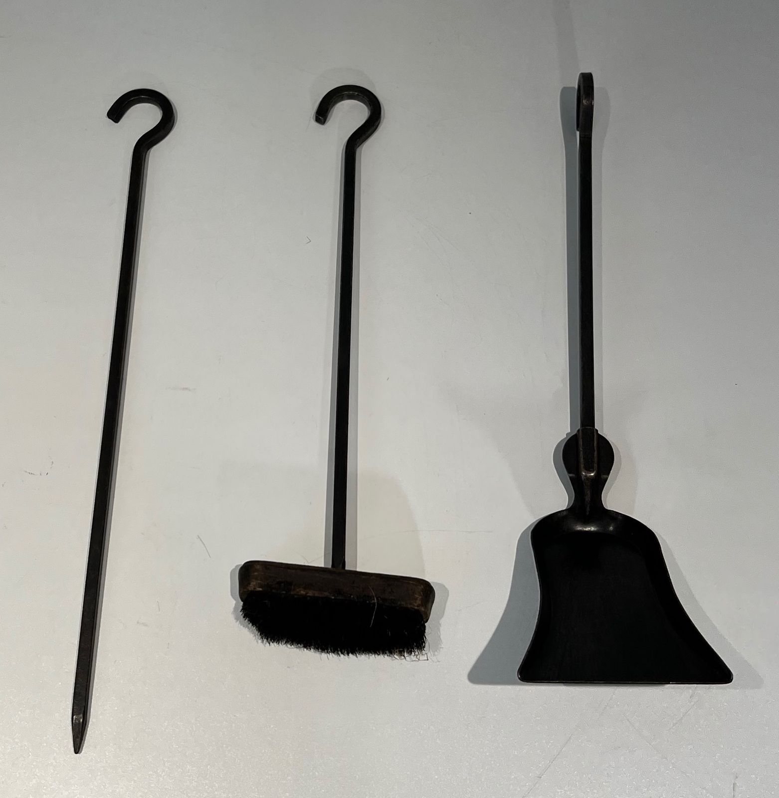 Modernist Fire Kit In Steel And Brass In The Taste Of Jacques Adnet photo vintage