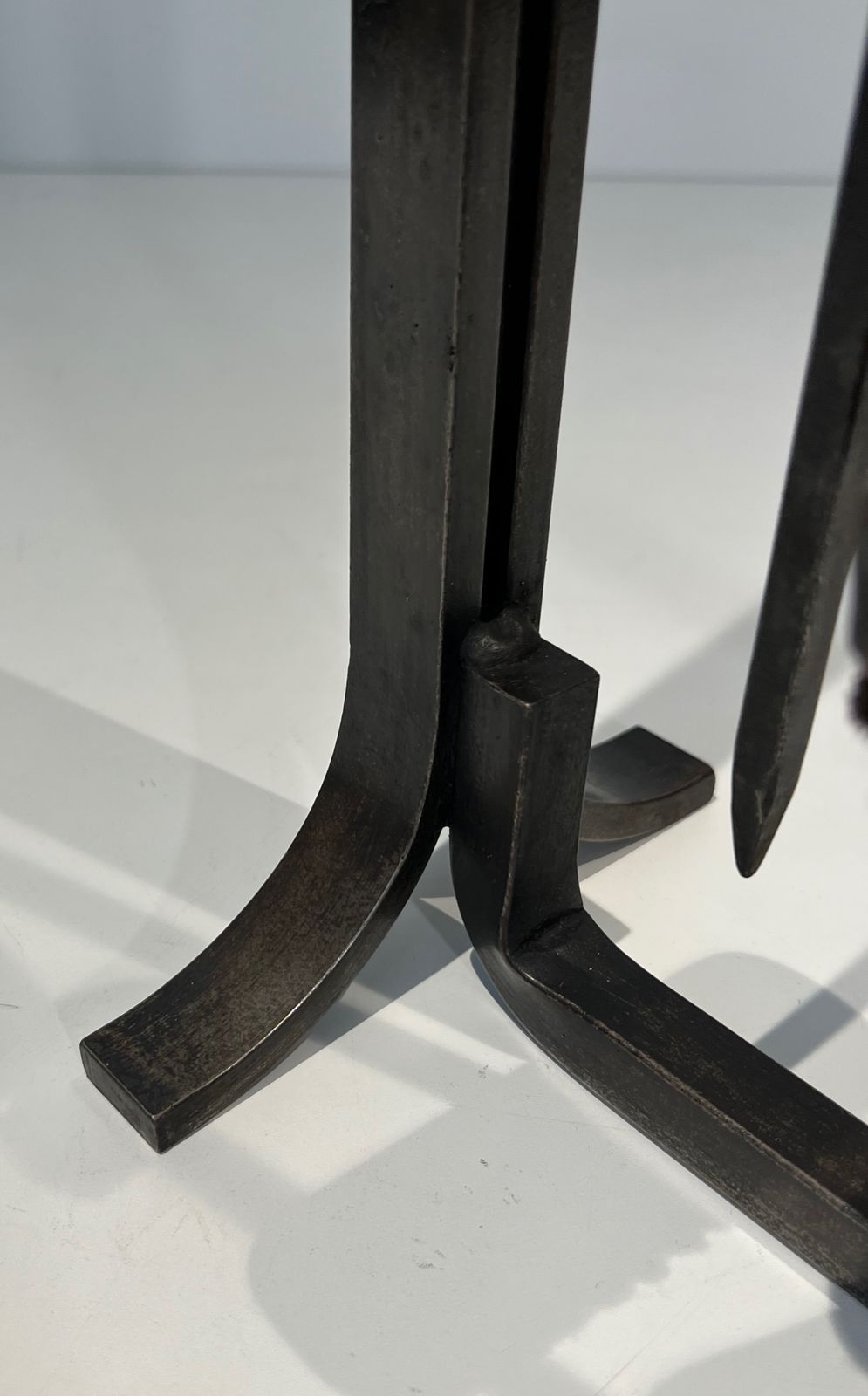 photo for sale Modernist Fire Kit In Steel And Brass In The Taste Of Jacques Adnet