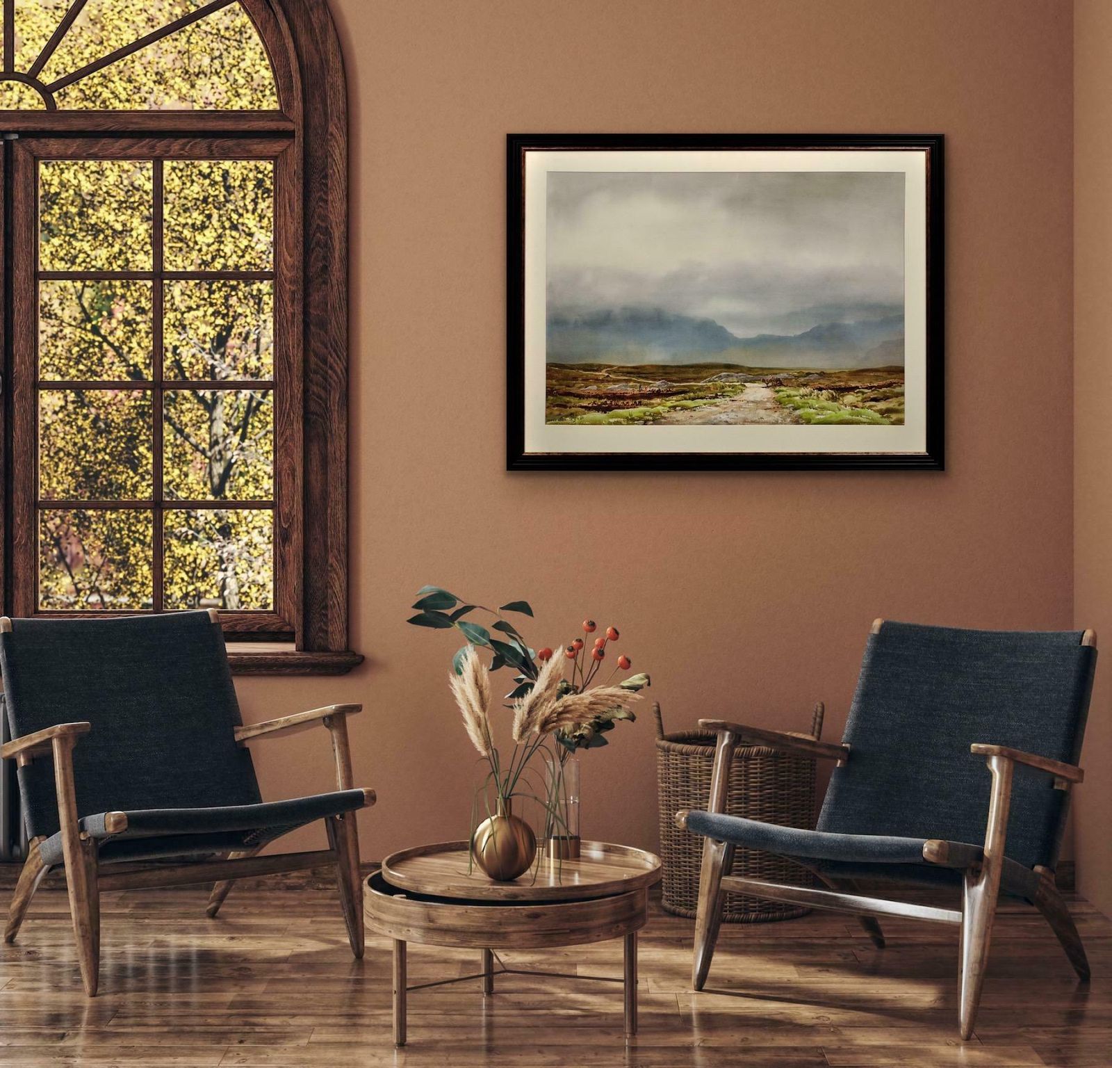 photo vintage Frank Egginton 1908 To 1990. The Maamturk Mountains From Recess, Connemara, Ireland. Framed Irish Watercolour.