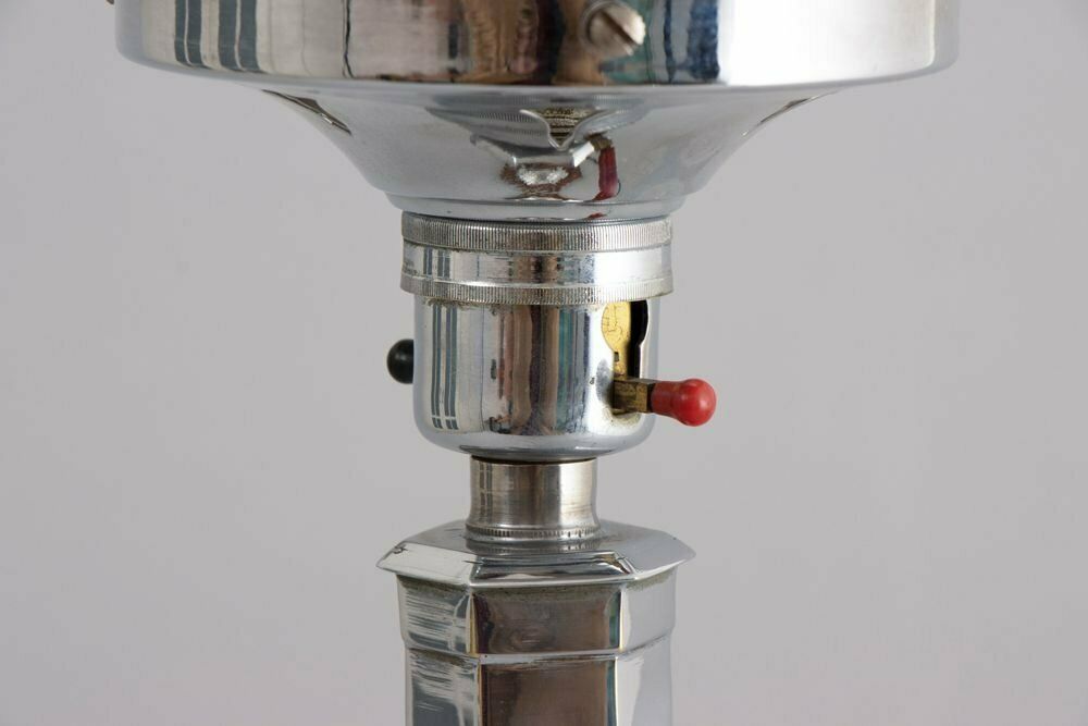 Art Deco Table Lamp On Hexagonal Base With Opal Skyscraper Shade, British C.1930 photo 650.0